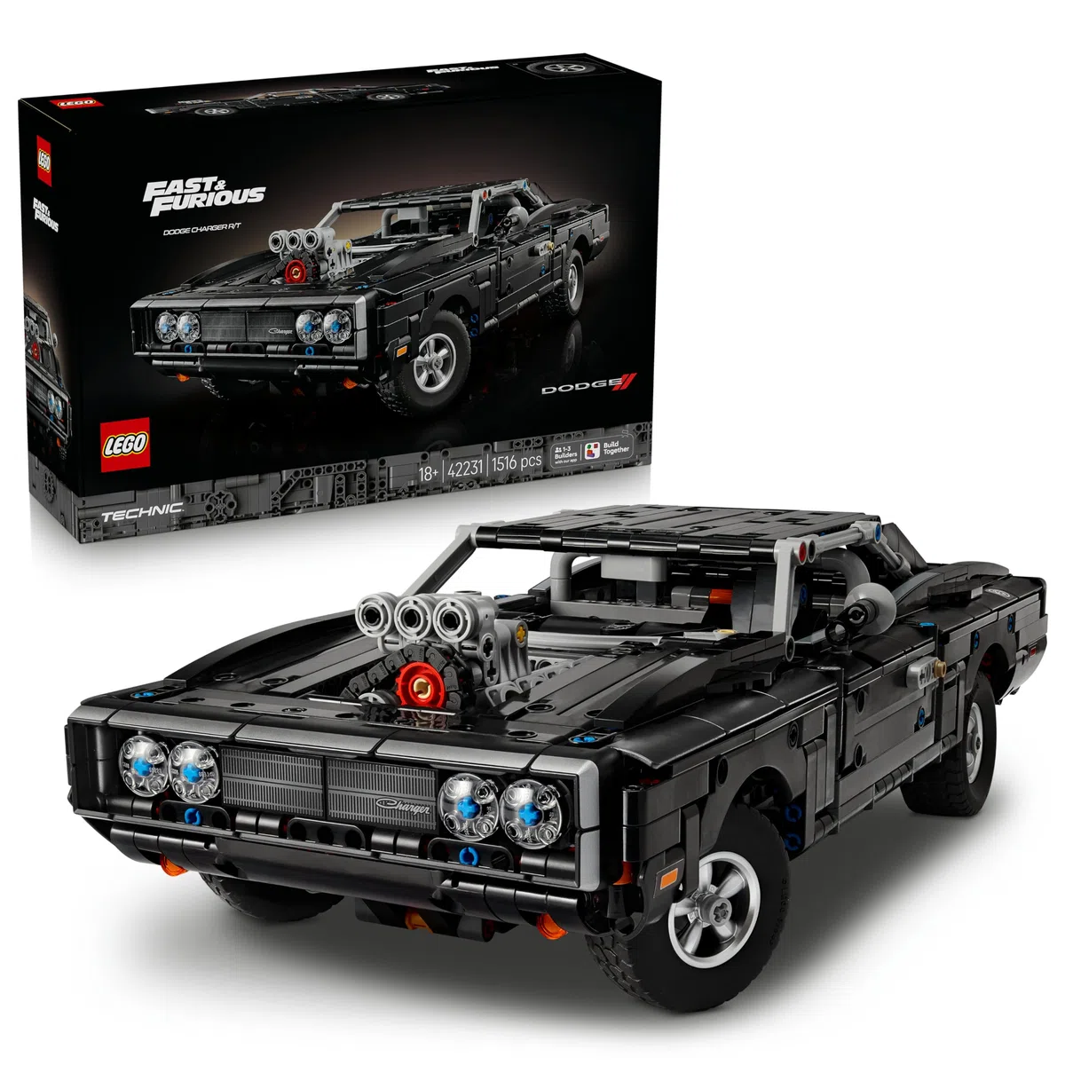LEGO Technic Fast and Furious Dodge Charger R/T Auto - Modellbau Auto für Erwachsene - Sammlerset mit V8 Motor und Federung - Nostalgisches Geschenk für Filmfans - 42231
