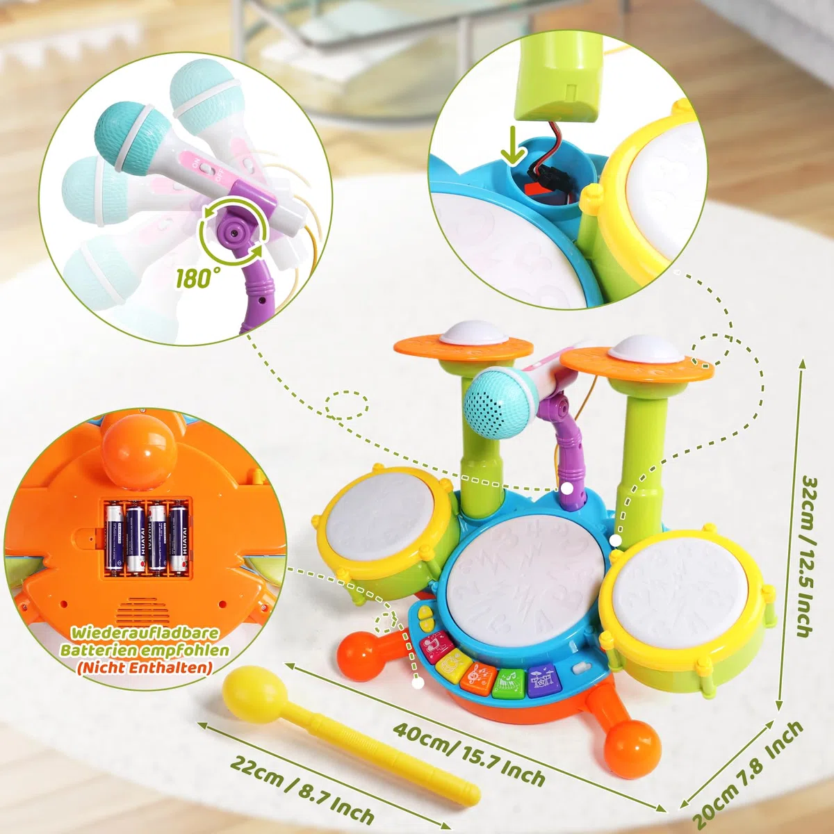 Schlagzeug Kinder Spielzeug - Musikinstrumente Mit Kinderreimen & Lichtfunktionen Baby Musikspielzeug Trommel Kinder Geschenkidee 1 2 Jahre Jungen Mädchen