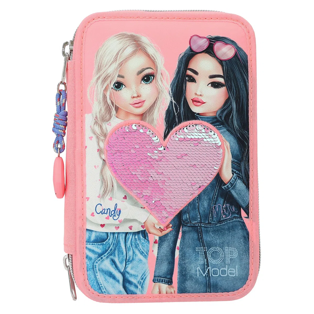 Depesche 12950 TOPModel - Gefüllte 3-Fach Federtasche in Rosa, mit Model Motiv und Wendepailletten, Federmappe mit Buntstiften, Lineal, Schere uvm.
