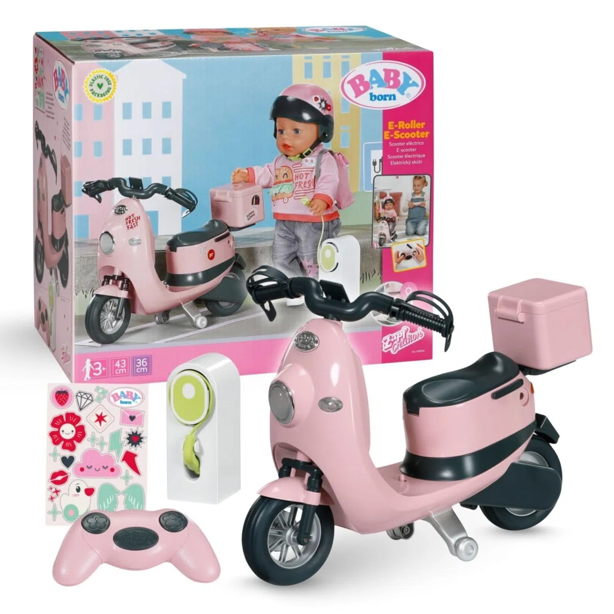 BABY Born E-Scooter - Ferngesteuerter Roller inkl. Zubehör - Funktioniert mit Batterien - Geeignet für alle 43cm Puppen