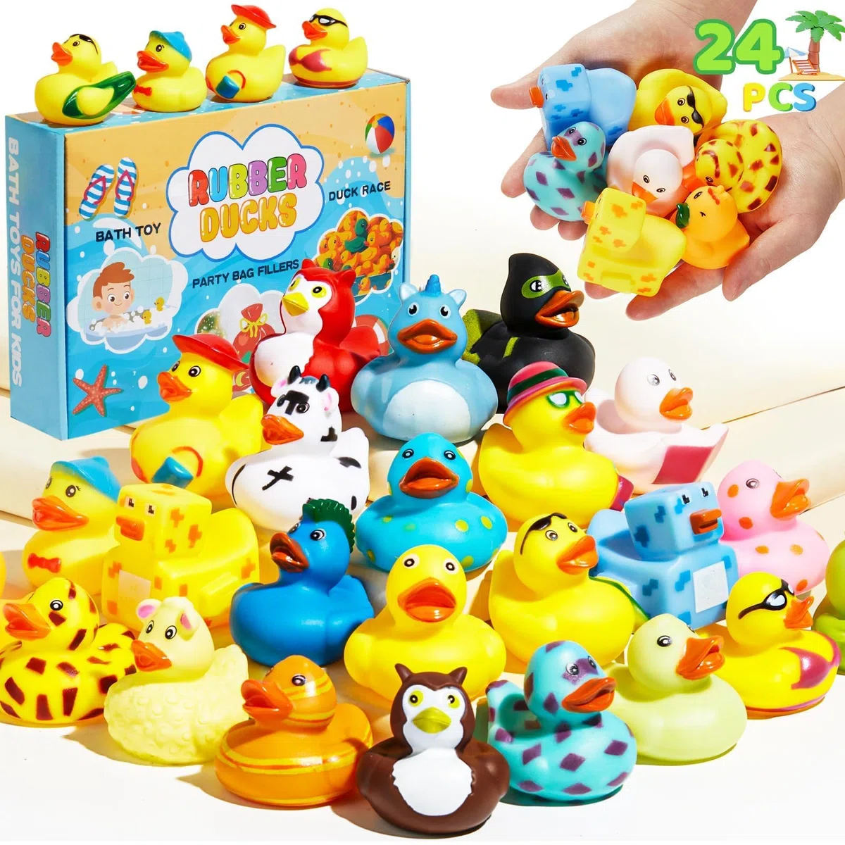 SCIONE 24 Stück Badeenten – Niedliches Gummi-Enten Set für Baby Shower, Geburtstag & Poolparty | Wasserspielzeug Kinder Outdoor, Badewannenspielzeug & Strandspielzeug | Quietscheenten & Gummiente als