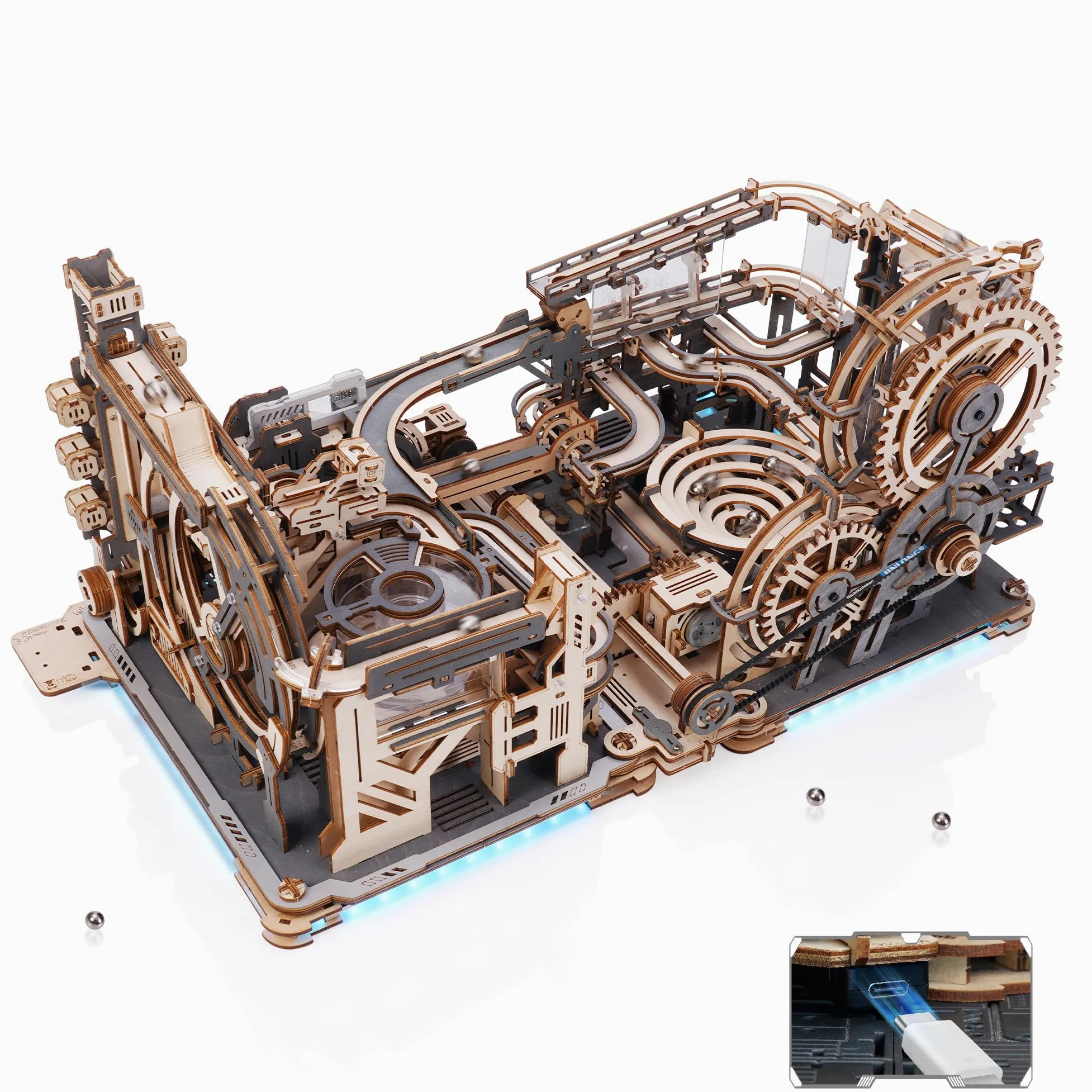 ROKR Kugelbahnen Kombi-Set 3D Puzzle Erwachsene Modellbausätze Geschenkidee für Männer Marble Spaceport & Night City & Link Pack