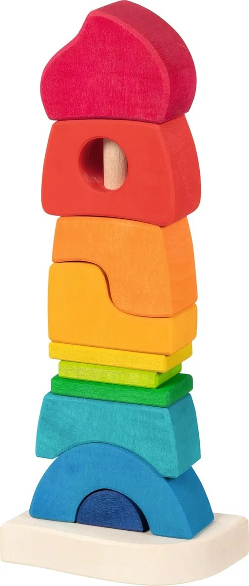goki 58350 - Stapelschlösschen - aus hochwertigem Ahornholz - goki Evolution - Bunte Farben auf Wasserbasis - Made in Europa