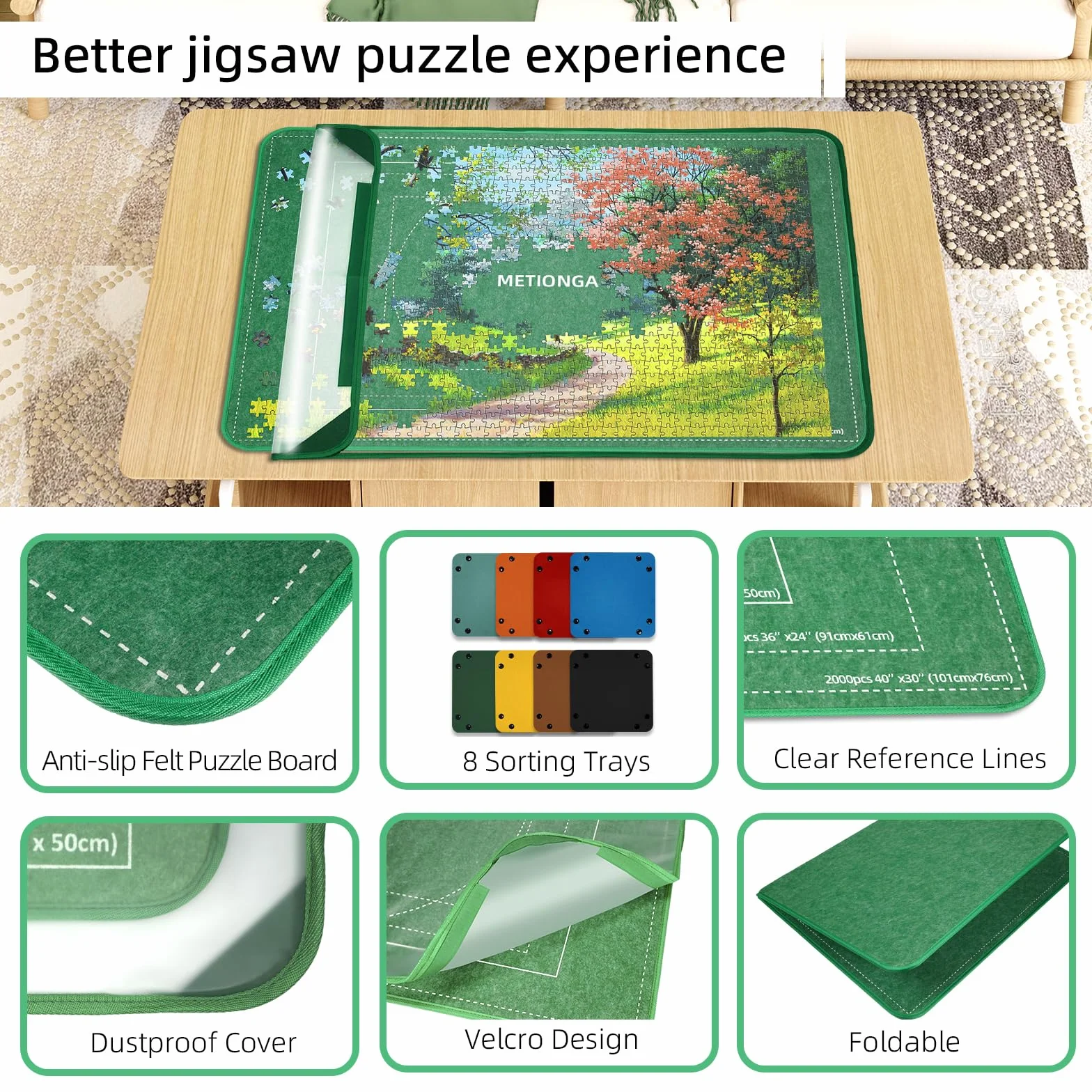 Puzzlebrett 2000 Teile, Puzzlematte 2000 Teile | Faltbares, Puzzle Aufbewahrung, Puzzletisch 41.3x31.5in Puzzle Board Mit 8 Puzzle Sortierschalen und 1 Abdeckung