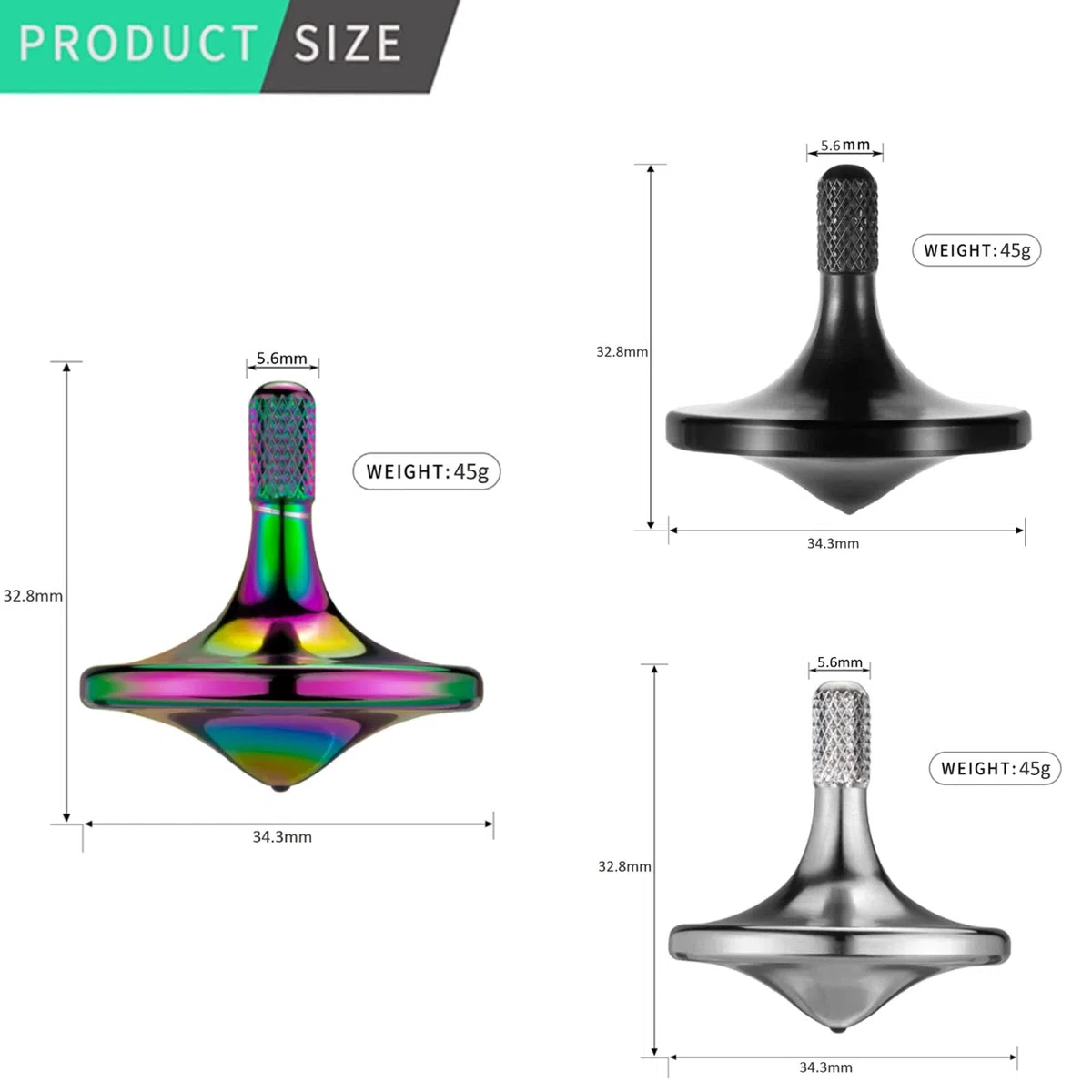 Präzisions kreisel aus Metall, langes Schleudern, Beste Schleuderzeit über 8 Minuten, perfekte Balance, gut verarbeitetes EDC Desktop Gyro Spielzeug für Erwachsene (3PCS, Schwarz+Silber+Bunt)
