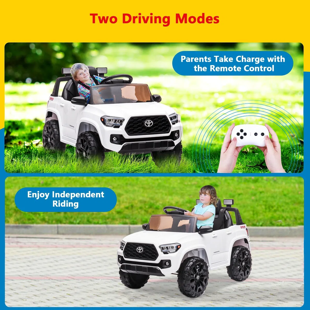 Lizenziertes Toyota 12V Kinder Elektroauto – Mit Fernbedienung, Sicherheitsgurt, sanftem Start, LED-Beleuchtung, Federung – Elektrisches Kinderfahrzeug ab 3 Jahre – Farbe: Weiß