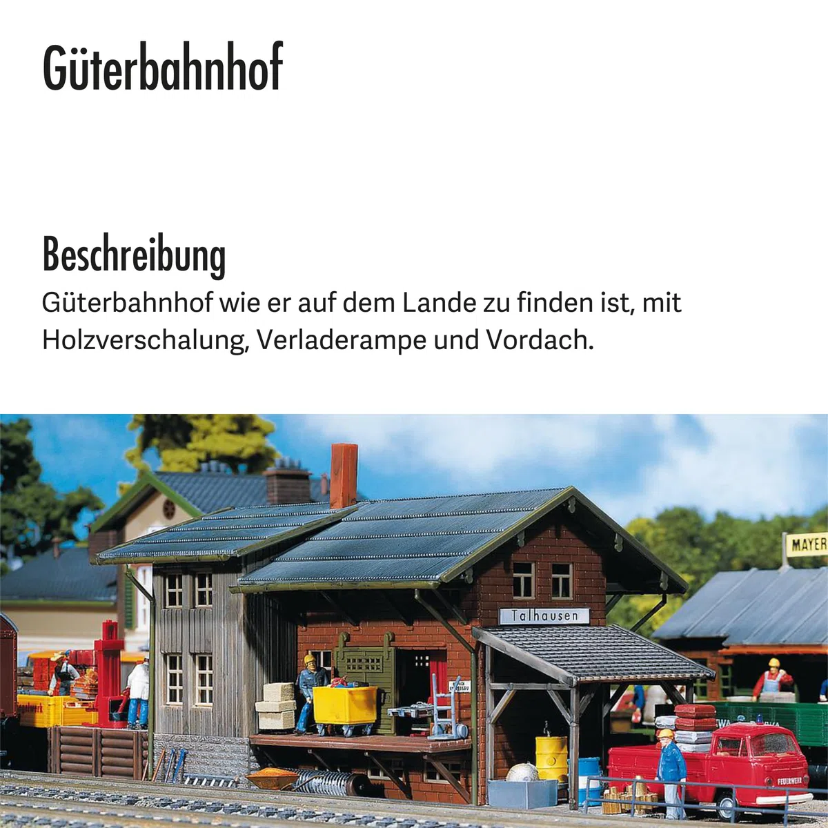 FALLER Güterbahnhof Modellbausatz mit 98 Einzelteilen 209 x 82 x 90 mm I Modelleisenbahn Zubehör H0 Gebäude I Modelleisenbahn H0 Lagerschuppen
