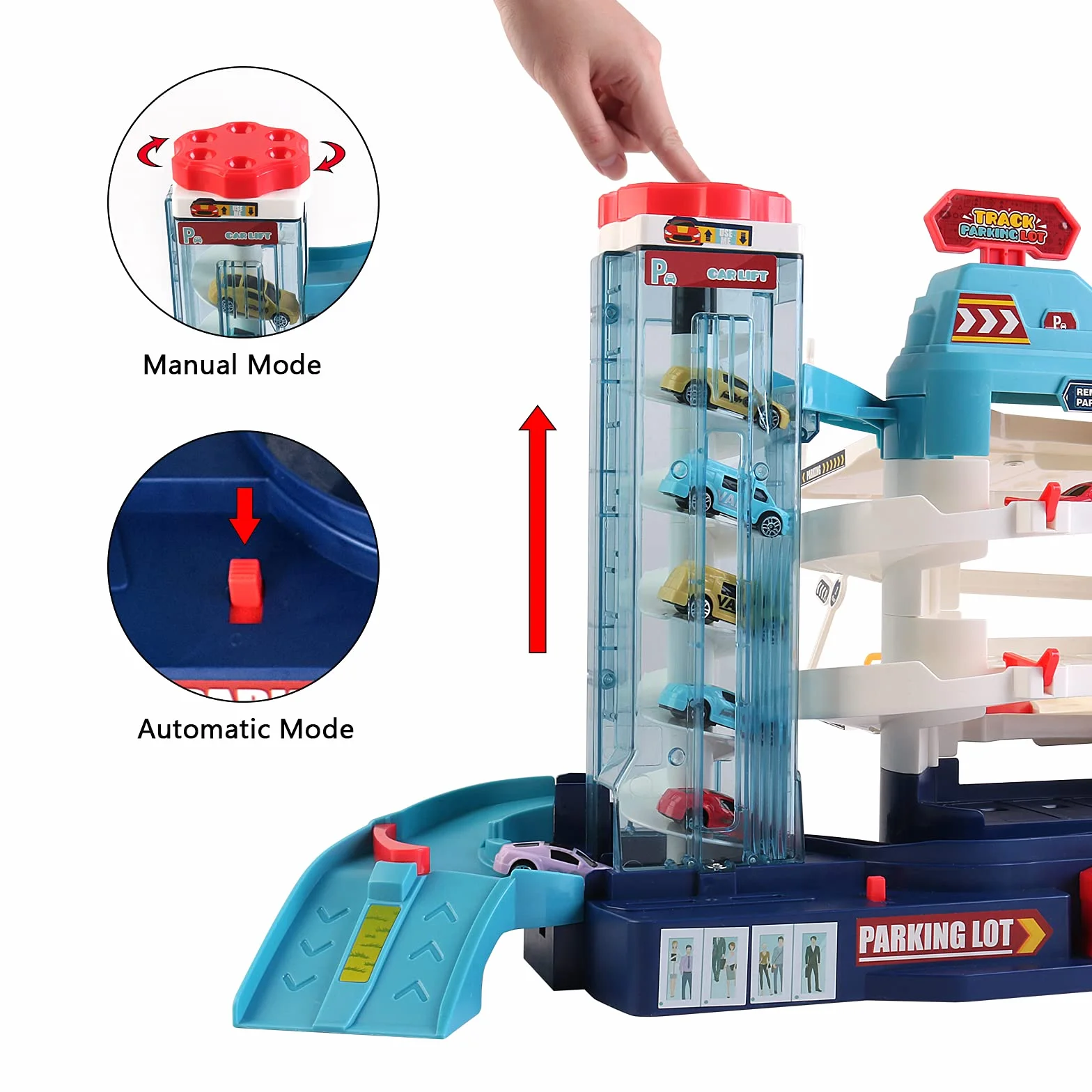 deAO 2 IN 1 Auto Garagen Spielset mit Musik und Lichteffekten für Kinder - tolles Geschenk für Autoliebhaber (15 STK)