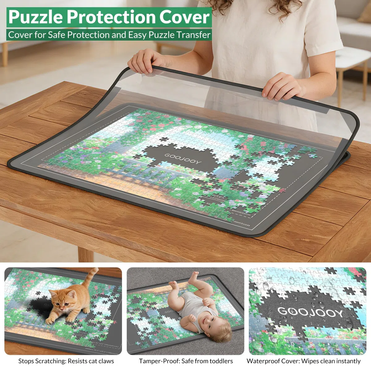 Faltbares Puzzlebrett bis 2000 Teile mit Präzisen Hilfslinien - 105x80cm/41.3x31.5in XXL Puzzletisch aus Filz inkl. 8 Puzzle Sortierer & Abdeckung, Puzzle Board Staubdicht für Große Puzzles