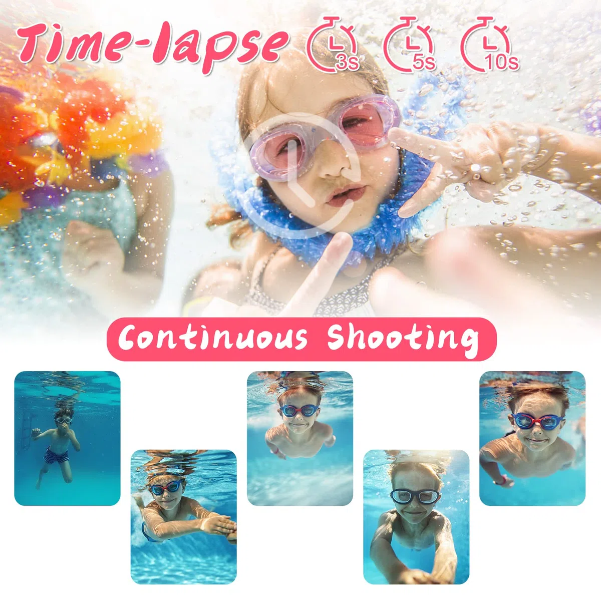 Ushining Kinderkamera, wasserdicht, 1080P Unterwasser-Videokamera, Kinder, digitale Selfie-Kamera mit Display 5,1 cm (2,0 Zoll), TF-Karte, 32 GB, Geschenk für Mädchen und Jungen, 3-12 Jahre, Rosa
