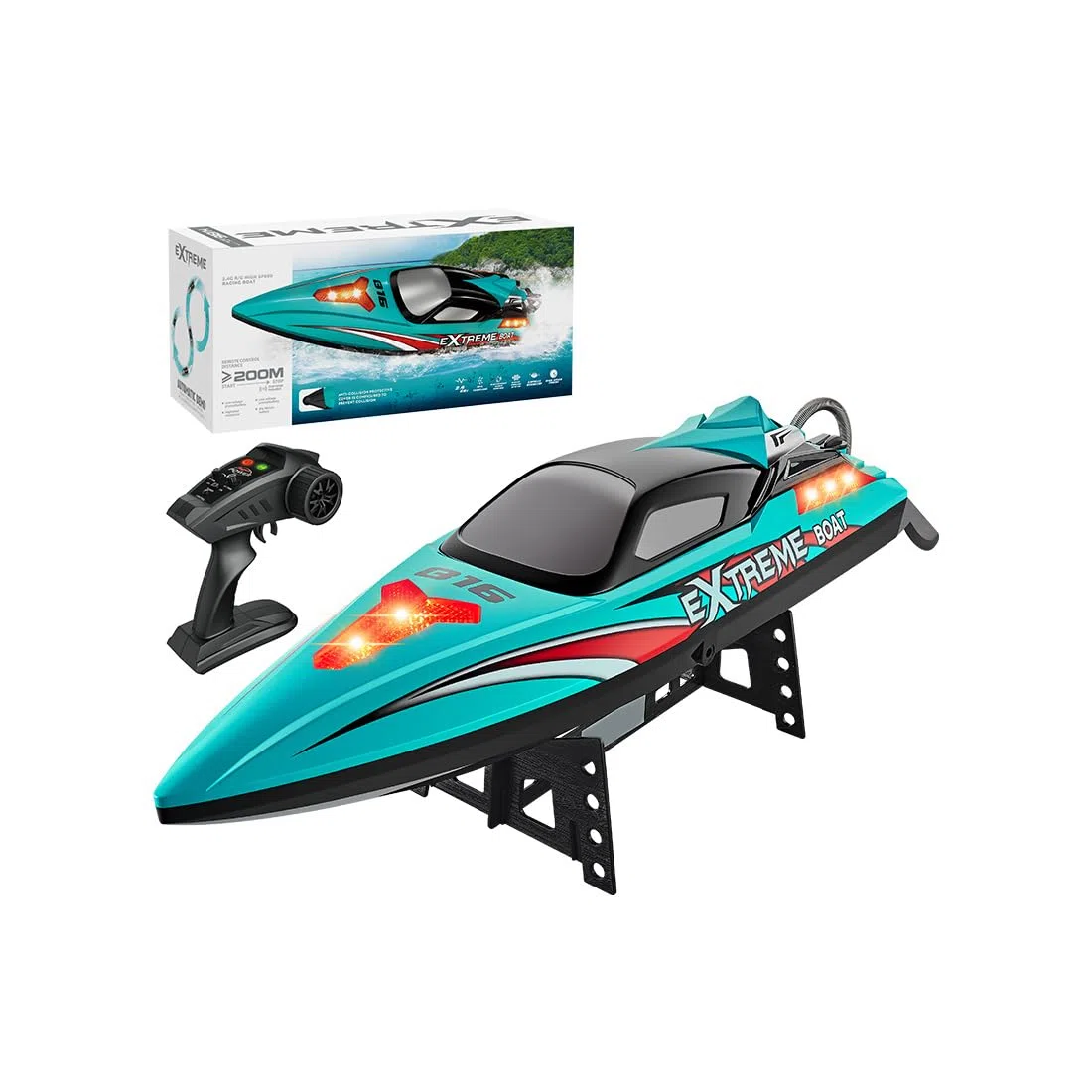 Ferngesteuertes Boot 55 km/h, RC Boot mit Bürstenlosem Motor & LED, Doppelt wasserdicht, Selbstaufrichtung & Reichweitenalarm, Motorboot für Erwachsene, für Pools und Seen
