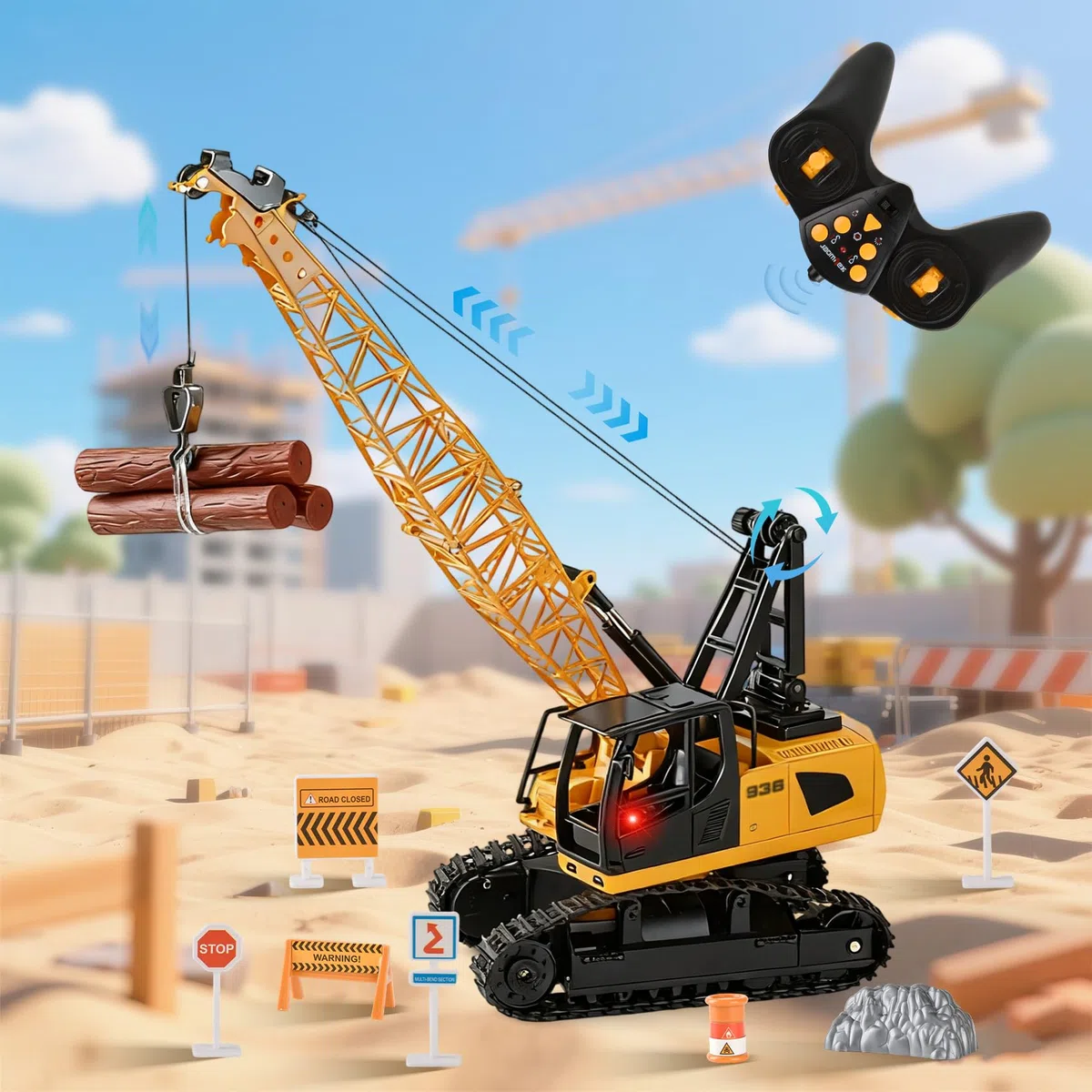 Kran Spielzeug, 2.4Ghz RC Kranfahrzeug, Ausfahrbarem Kran, Baustellen Fahrzeuge Set mit Lichtern,Geräuschen, KranFerngesteuerter Spielzeugkran, Kinder Baustellenfahrzeuge für 3 4 5 6 7 Jahre