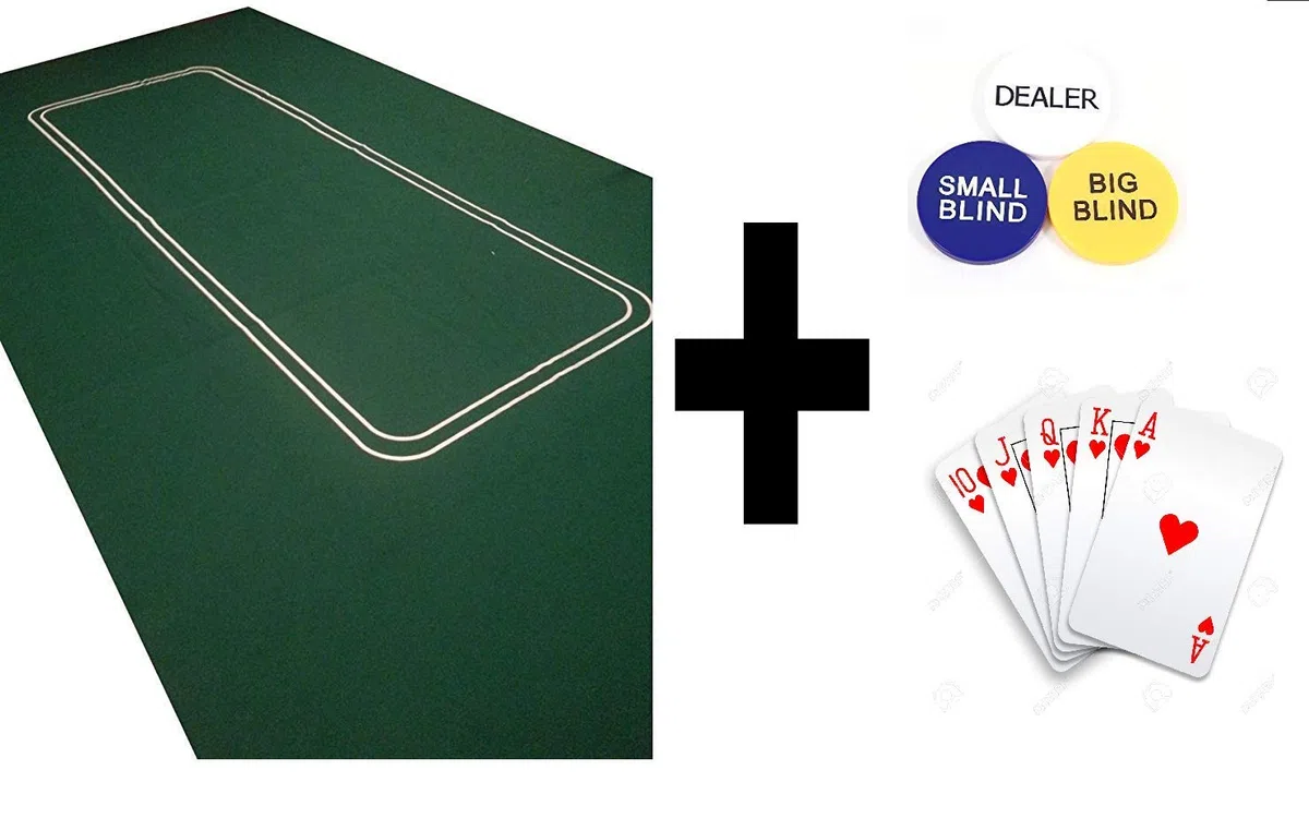 Großes Pokerfilz, Pokertuch, 180 cm – Texas Holdem + Dealer-Button + Blinds und Karten