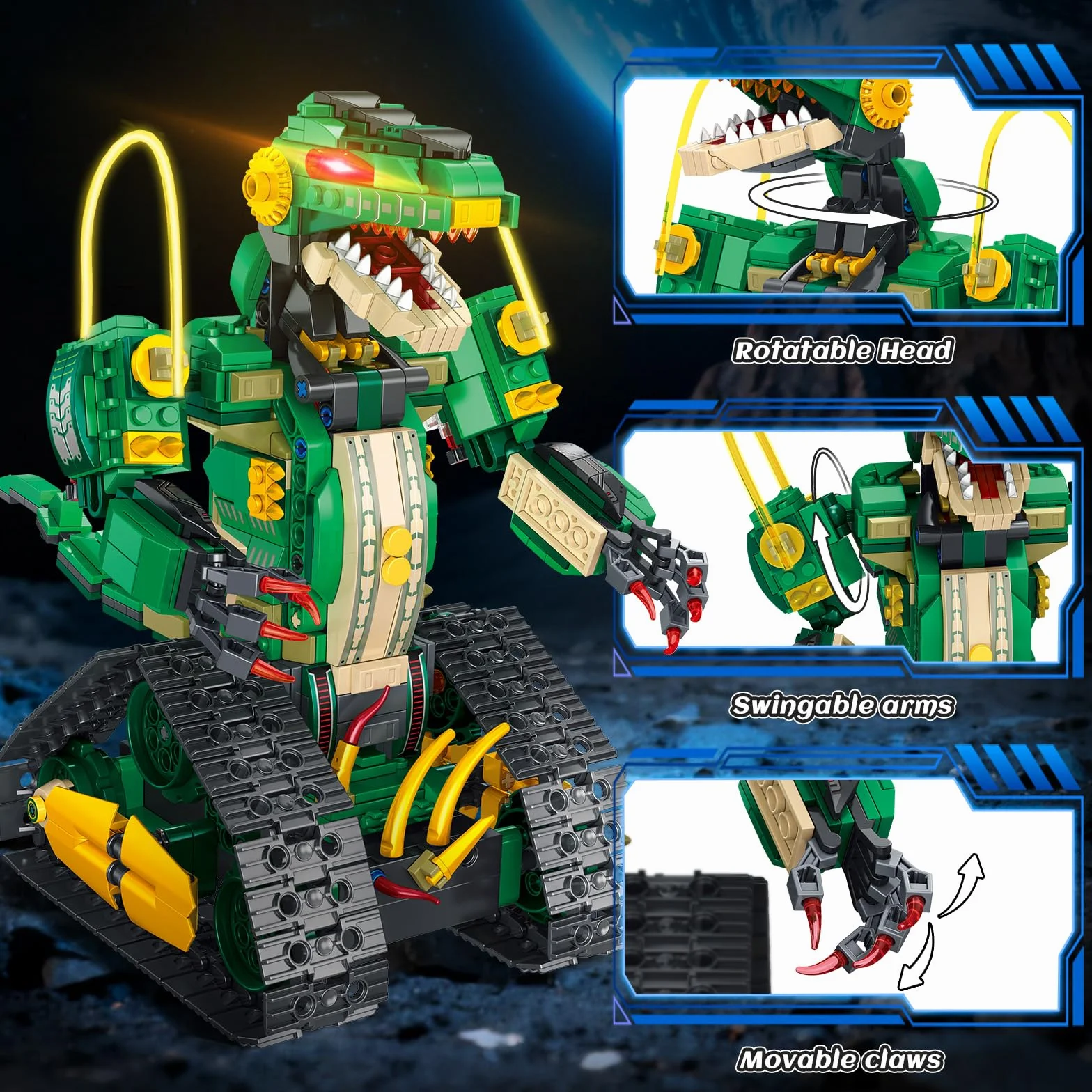 HiWEEGO Technik Roboter für Kinder mit Licht - 5 in 1 Dinosaurier Fernbedienung Bausatz, 877 Teile RC Robot Wiederaufladbar Spielzeug Geschenk für Jungen und Mädchen 8–12 Jahren