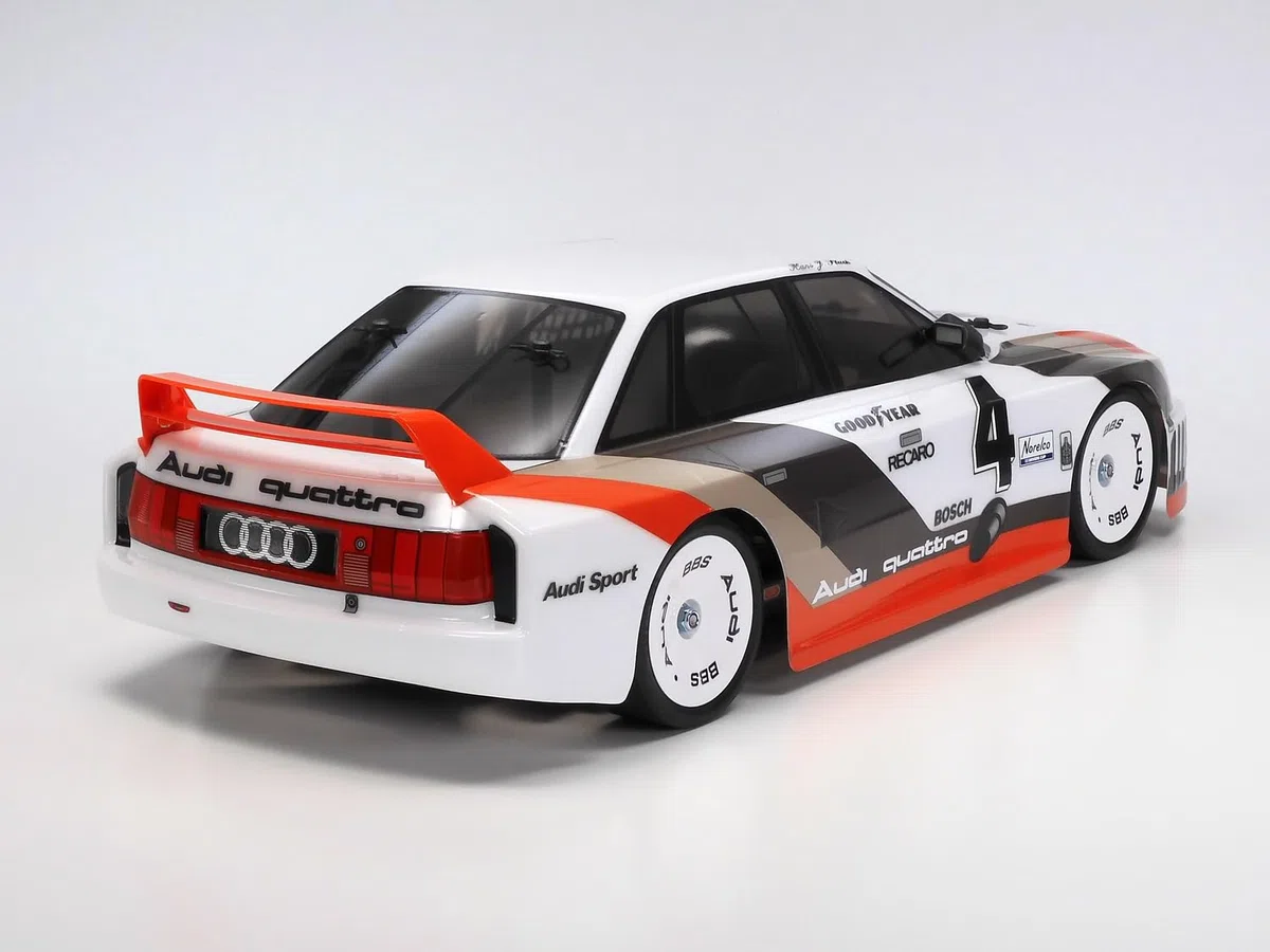 Tamiya 47511 1:10 RC Audi 90 Quattro Racing Lackiert TT-02 - ferngesteuertes Auto, Fahrzeug, Modellbau, Zusammenbauen, Hobby, RC Bausatz, Weiß, Smoke