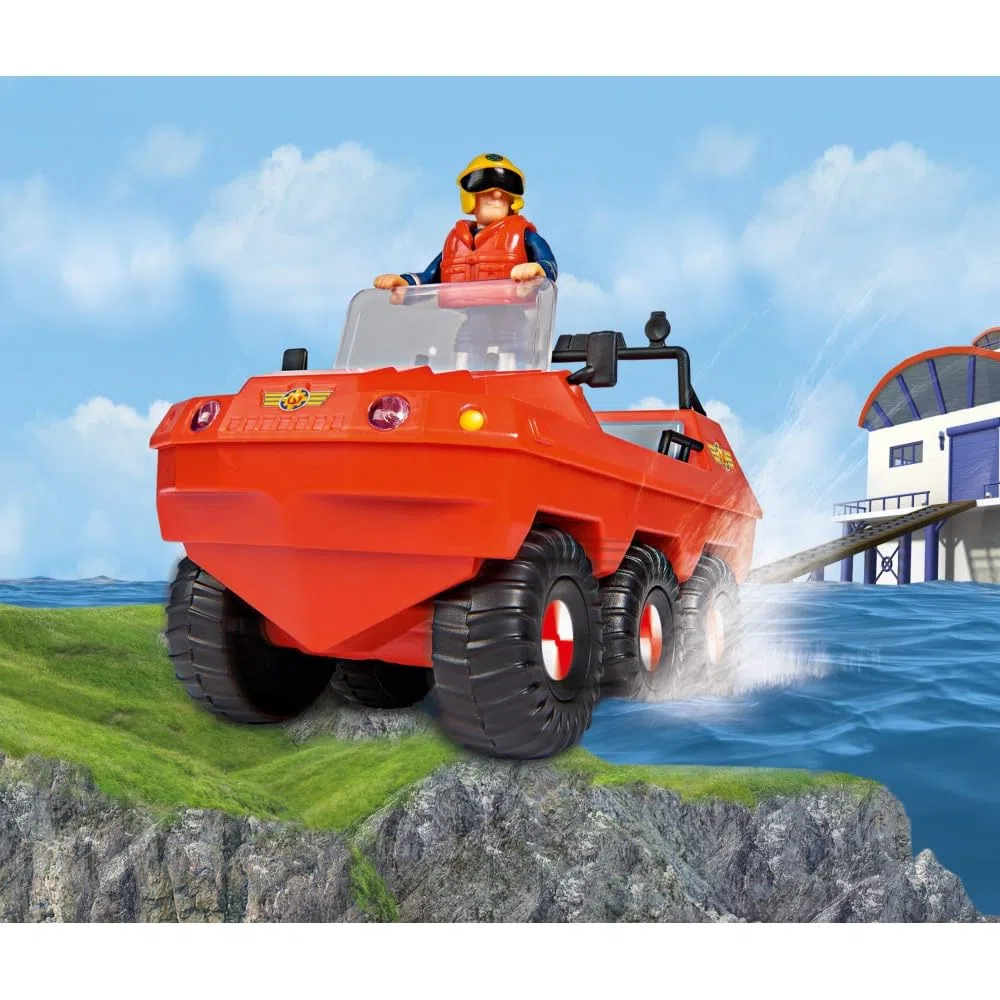 SIMBA 109251051038 Feuerwehrmann Sam Hydrus Mit Figur 20 cm Offizielles lizensiertes Feuerwehrfahrzeug fährt mit 6 Rädern, kann auf dem Wasser Schwimmen; Feuerwehrmann Spielen, Geschenk für Kinder ab