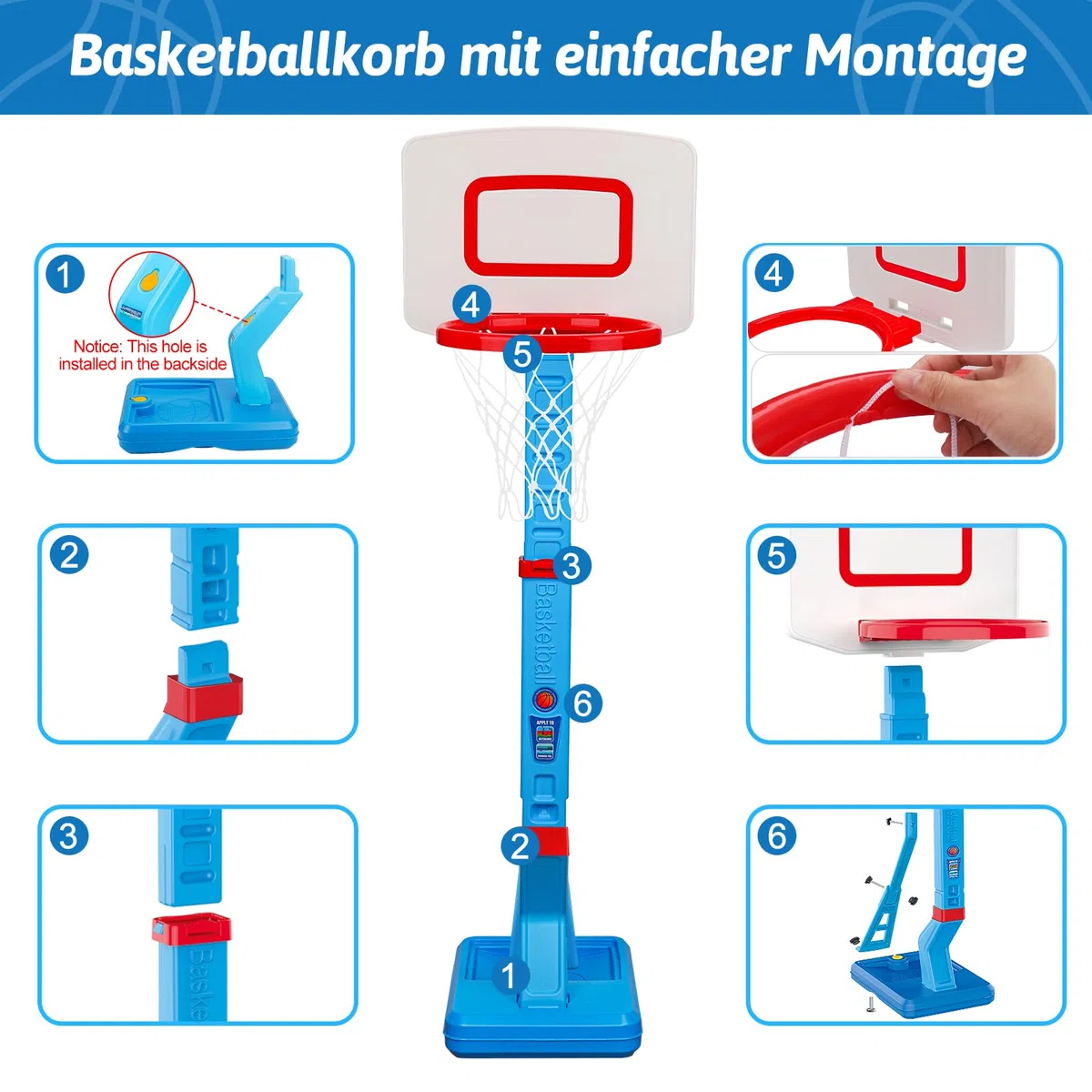 Basketballkorb Kinder Indoor Outdoor Spielzeug ab 2 3 4 Jahre, Höhenverstellbarer Basketballkorb 70-137cm mit Basketballs & Pumpe, Kinderspielzeug Geschenk für Jungen Mädchen ab 1 2 3 4 5 Jahre(Blau)