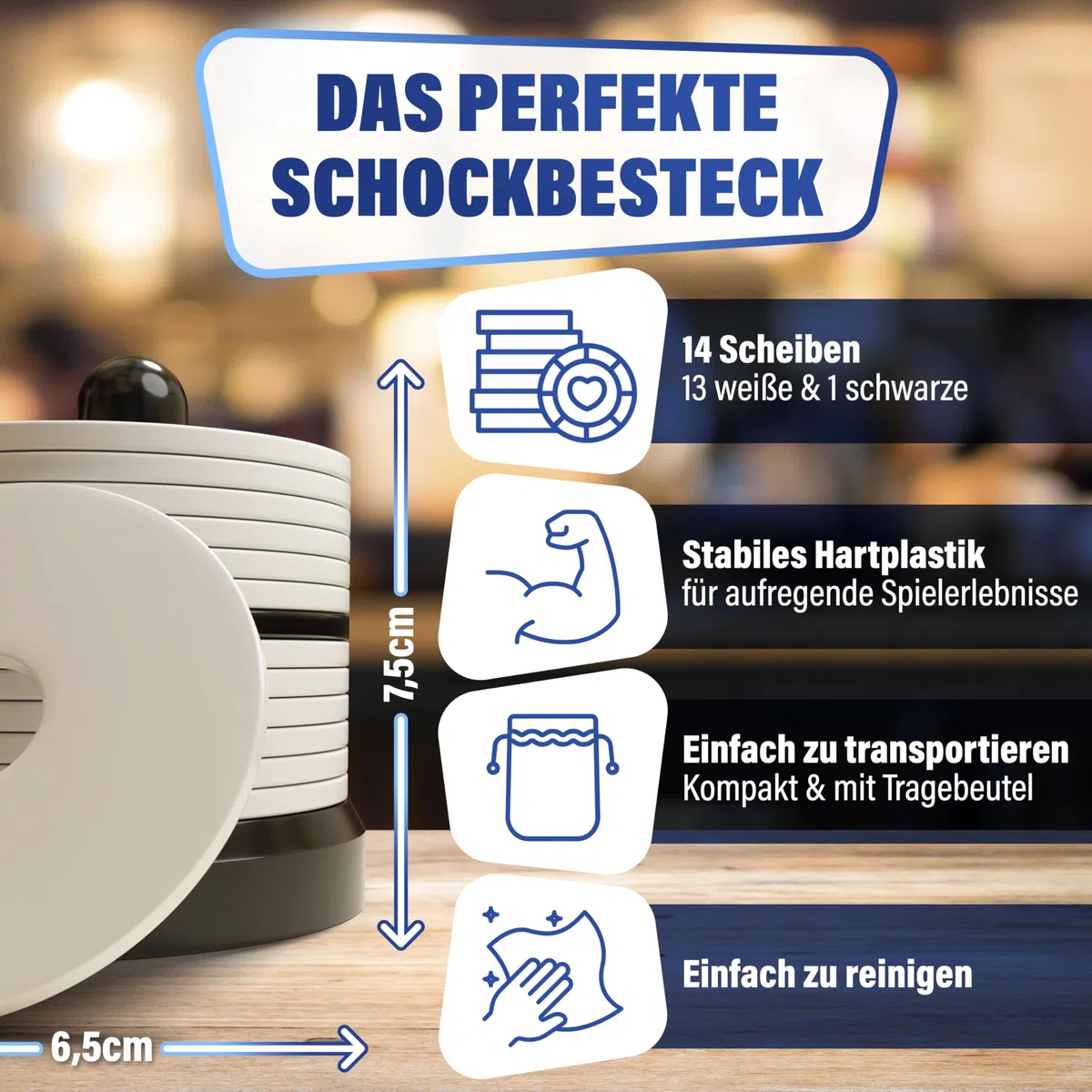 Schocken Set Komplett mit 6 Würfelbechern, Schockbesteck & Würfeln, hochwertiges Schocken Würfelspiel, langlebiges Schockbesteck Set - ideal als Gesellschaftsspiel