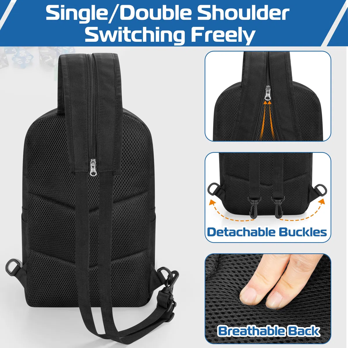 Rexmica Tragbarer Rucksack mit Röhrenfach für 6 Spielmatten (B 35,6 x L 61 cm), Organizer-Tasche für Spielmatten-Röhren mit Schultergurt und 2 Fronttaschen für Karten oder Würfel, Schwarz (Nur Tasche)