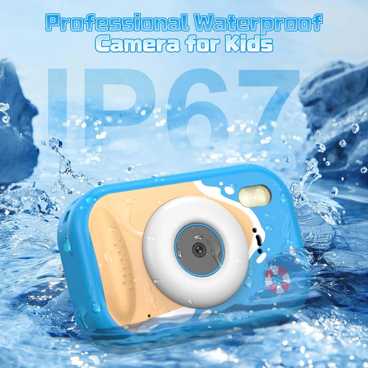 wasserdichte Kamera für Kinder, 48MP 1080P Kinderkamera Digitalkamera Unterwasser Kamera Kinder mit 2,4 Zoll Bildschirm TF-Karte Notfall-LED-Blitz, Geschenk für 3-12 Jahre Mädchen Jungen,Blau