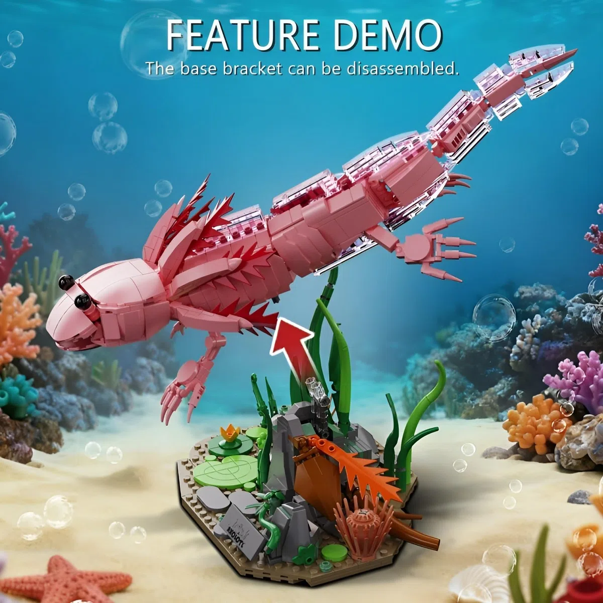 Axolotl Bausteine Bausatz für Erwachsene, 998 Teile Axolotl Klemmbausteine mit Wasserpflanzen-Sockel, Tier-Modell, STEM-Lernspielzeug, Dekoration für das Homeoffice, Geschenk für Naturliebhaber 14+