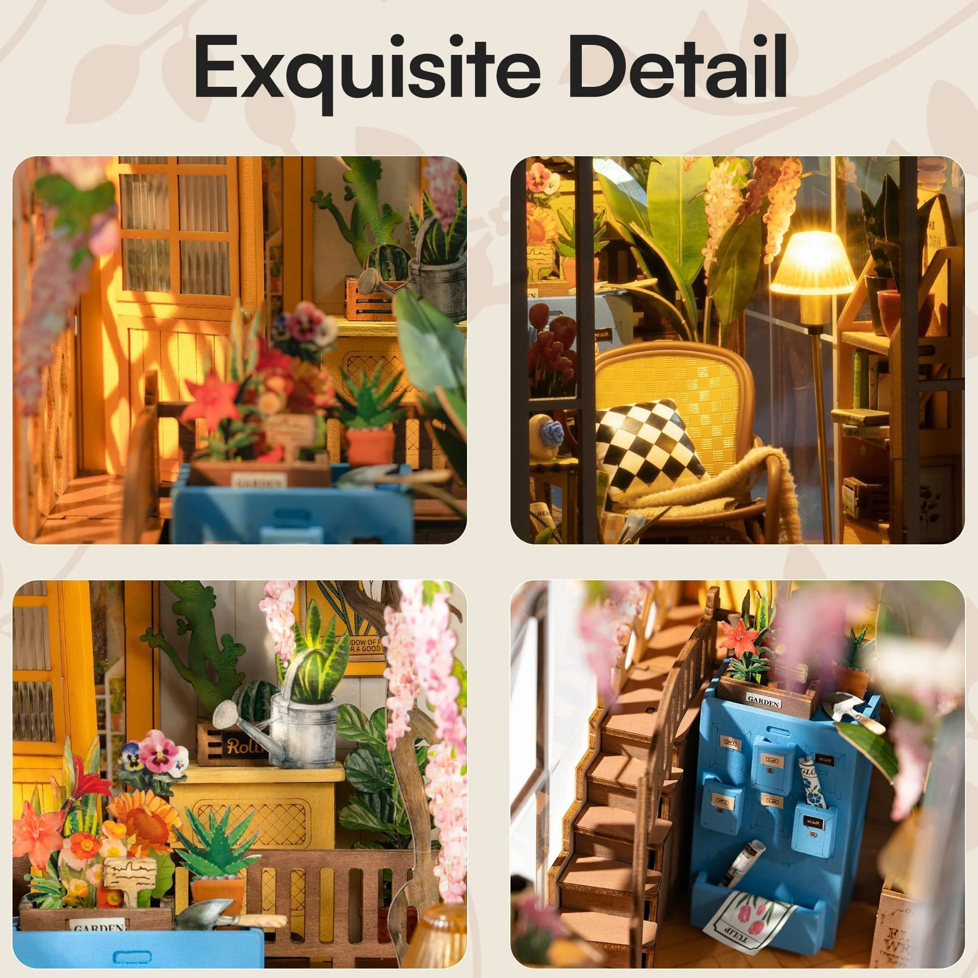 ROBOTIME DIY Book Nook Kit Gartenhaus mit Möbeln und LED Lampe, 3D Puzzle Booknook Miniatur Haus Modellbausatz, Diorama Modelbau für Erwachsene, Bücherregal Deko