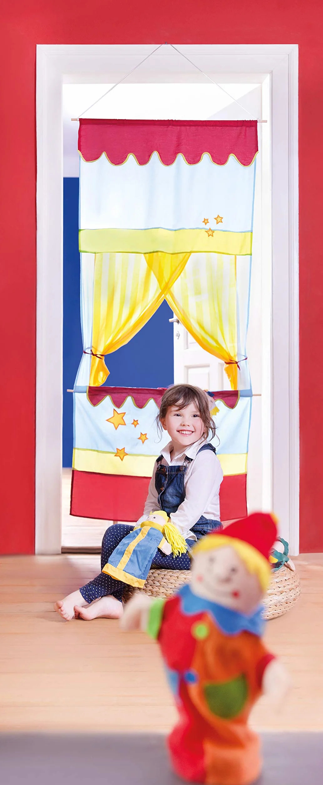 roba Tür Kasperletheater für Kinder - Platzsparendes Puppentheater mit Sternen Motiv - Kaspertheater zum Aufhängen