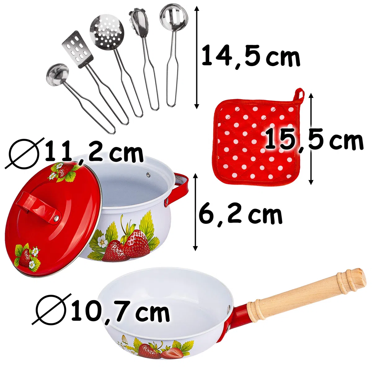 alles-meine.de GmbH 24 TLG. Set Kochset & Topfset - Puppengeschirr/Kochtopfset - Erdbeere - aus Metall/Emaille - echte Blech Töpfe/Panne + Küchenhelfer - Kochgeschirr - P..
