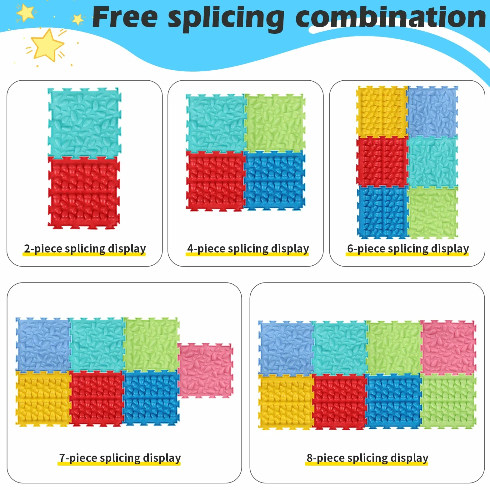 Massage Puzzle Sensorische Bodenmatte,8 Stück 25.5x25.5cm Orthopädische Sensorik Strukturmatten Spielmatte Puzzlematte für Taktile Wahrnehmung,Sinnesmatten