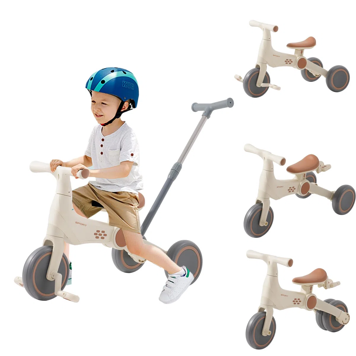 Kinder Laufrad ab 1 Jahr,Kinderdreirad mit Schubstange,Musik und Licht,Kinder Laufrad ab 1 Jahr, mit verstellbarem Schiebegriff und abnehmbaren Pedalen für Kinder ab 12 Monaten