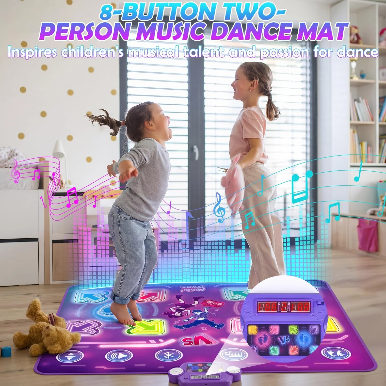 Tanzmatte Kinder, Leuchtend Tanzmatte für Kinder ab 3-12 Jahre, Musikmatte mit Bluetooth, Kindertanzmatten für 2 Spieler mit 3 Modi Interaktive Musikmatte Weihnachten Geburtstag Kinderspielzeug