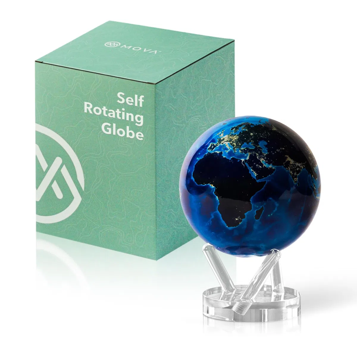 MOVA Globus Earth at Night Signatur (6") – Edler Rotierender Design-Globus mit NASA Nachtansicht der Erde | Solarbetrieben, ohne Batterien | Premium Deko für Büro & Zuhause | 15 CM