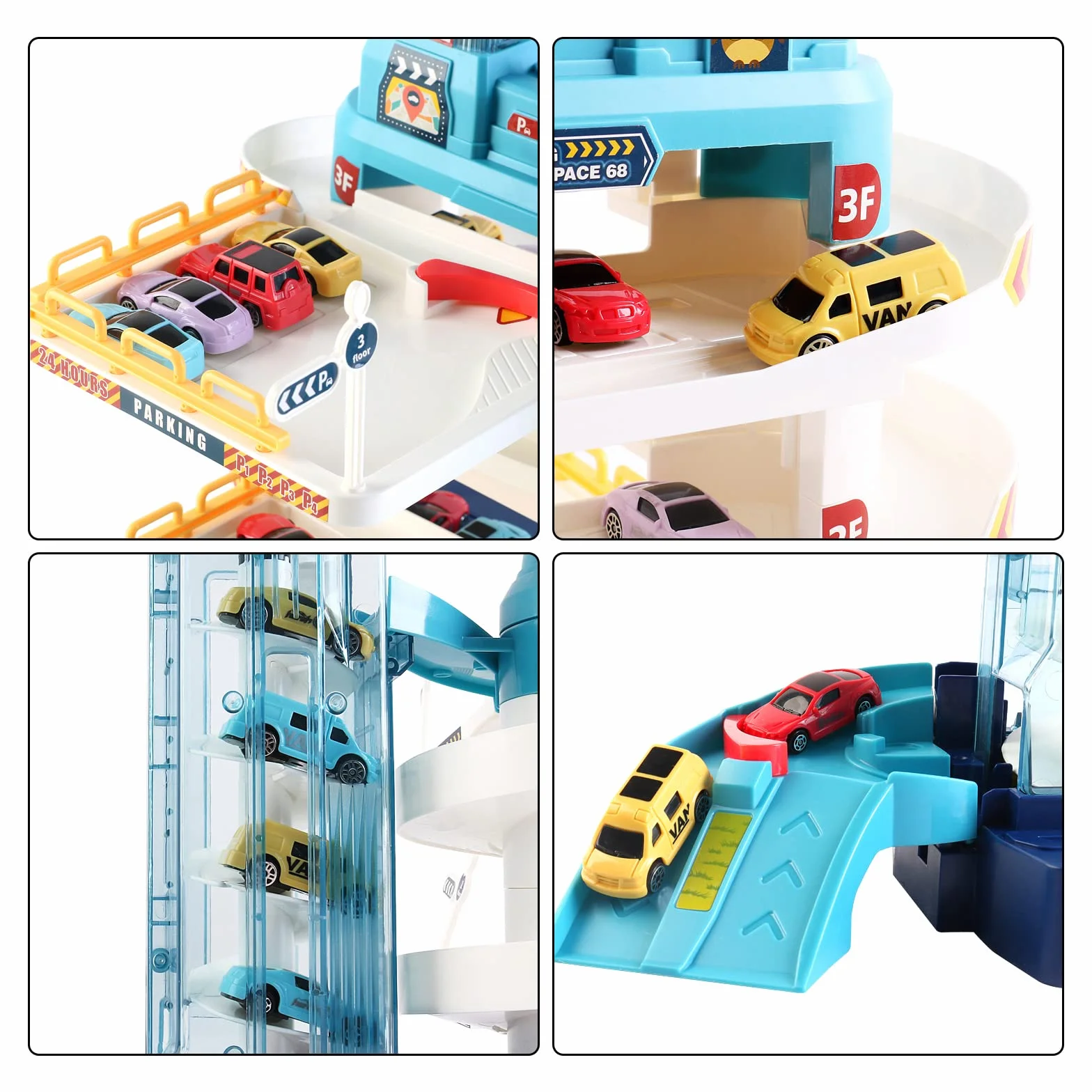 deAO 2 IN 1 Auto Garagen Spielset mit Musik und Lichteffekten für Kinder - tolles Geschenk für Autoliebhaber (15 STK)