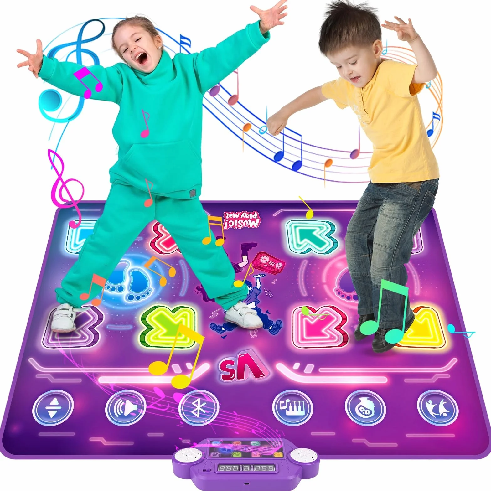 Tanzmatte Kinder, Leuchtend Tanzmatte für Kinder ab 3-12 Jahre, Musikmatte mit Bluetooth, Kindertanzmatten für 2 Spieler mit 3 Modi Interaktive Musikmatte Weihnachten Geburtstag Kinderspielzeug