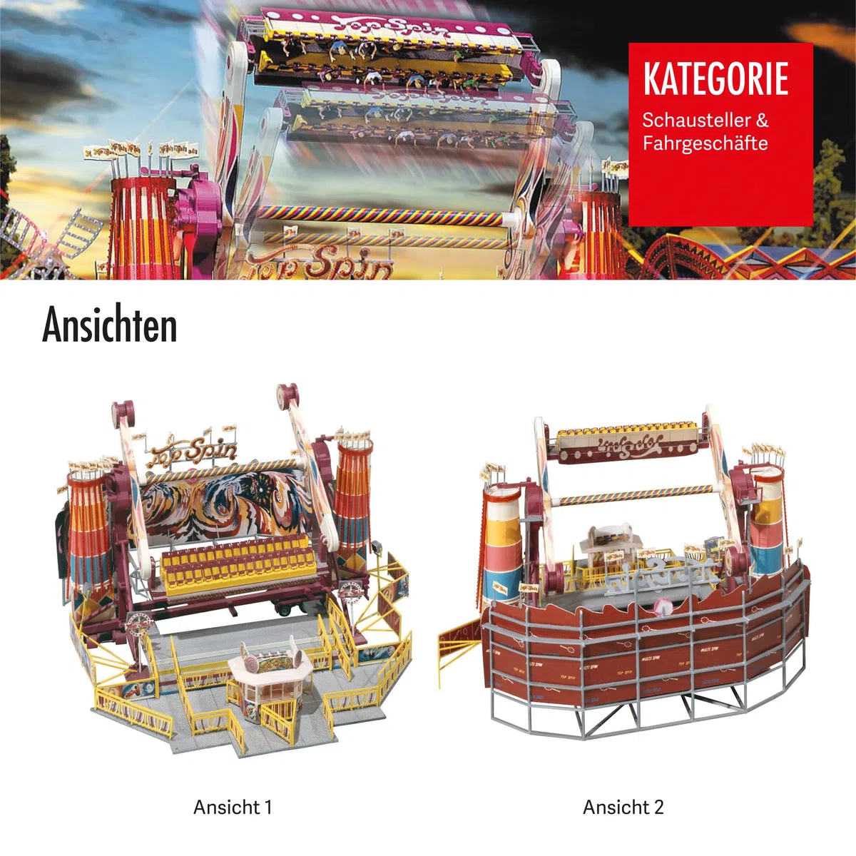 FALLER Karussell Top Spin Modellbausatz mit 374 Einzelteilen 240 x 240 x 214 mm I Modelleisenbahn Zubehör H0 I Modelleisenbahn H0 Kirmesanlagen