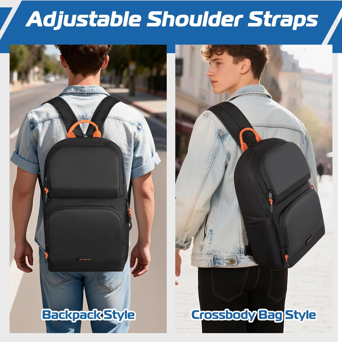 Rexmica Tragbarer Rucksack mit Röhrenfach für 6 Spielmatten (B 35,6 x L 61 cm), Organizer-Tasche für Spielmatten-Röhren mit Schultergurt und 2 Fronttaschen für Karten oder Würfel, Schwarz (Nur Tasche)