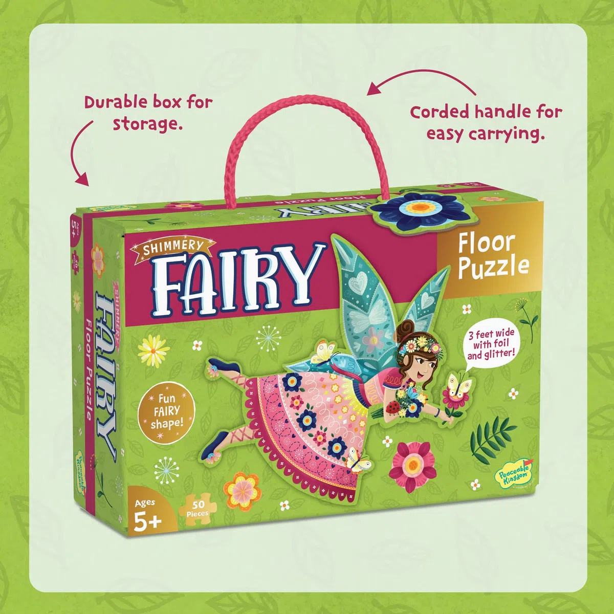 Peaceable Kingdom Shimmer & Glitter Fairy Floor Puzzle – 50-teiliges riesiges Bodenpuzzle für Kinder ab 5 Jahren – lustige Puzzleteile – ideal für Klassenzimmer