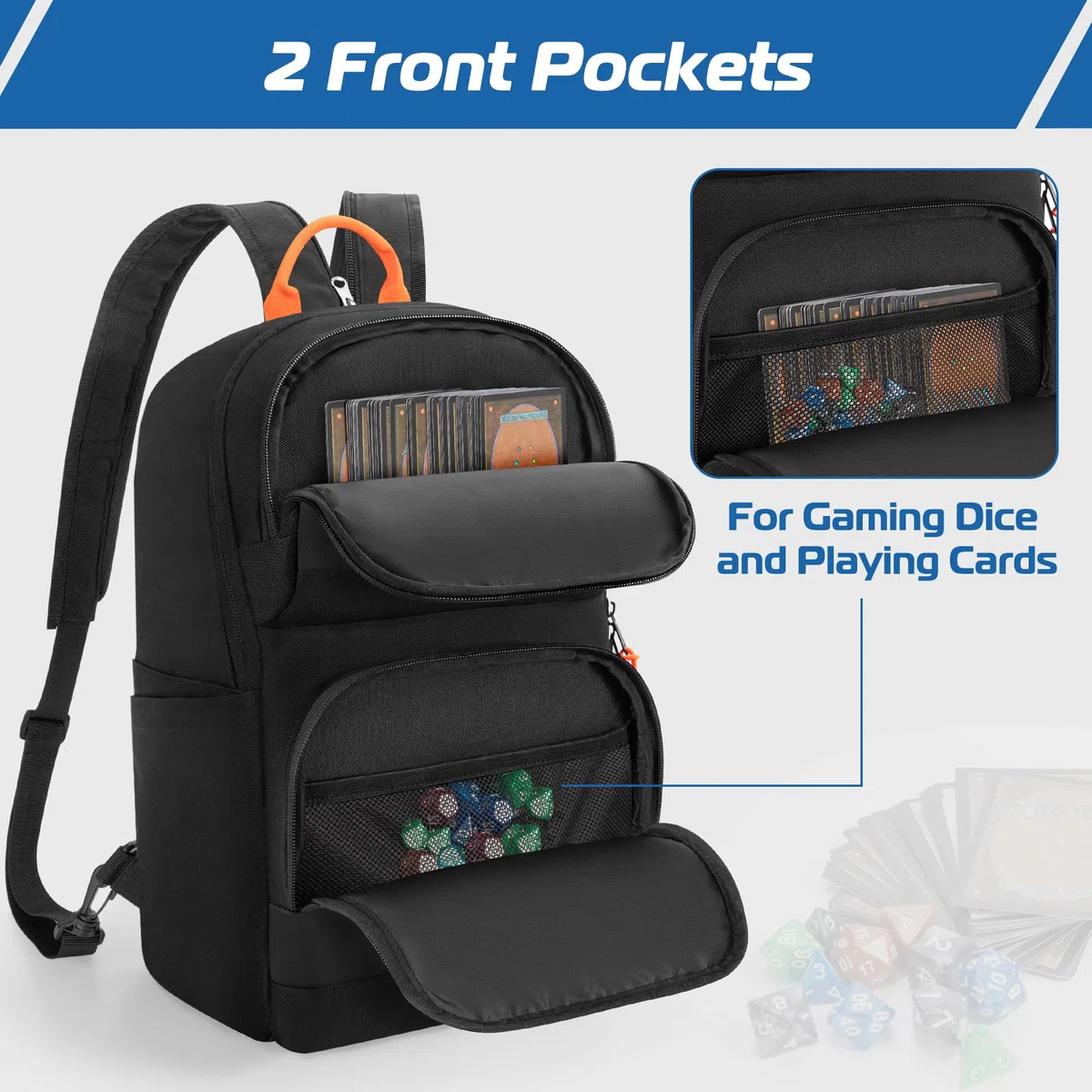 Rexmica Tragbarer Rucksack mit Röhrenfach für 6 Spielmatten (B 35,6 x L 61 cm), Organizer-Tasche für Spielmatten-Röhren mit Schultergurt und 2 Fronttaschen für Karten oder Würfel, Schwarz (Nur Tasche)
