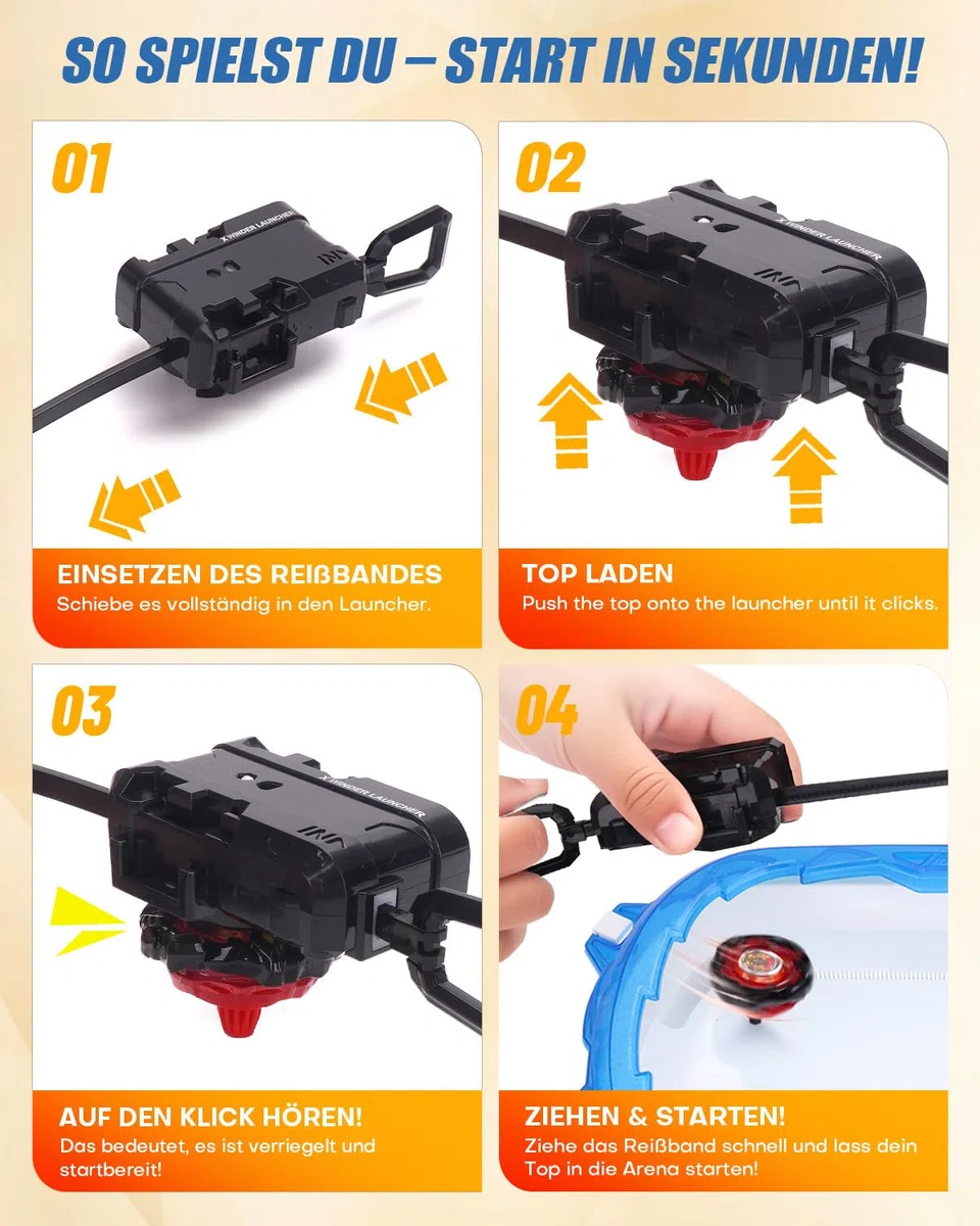 X-Arena Starter-Set – 6 Battle-Tops mit 2 Startern, Beschleunigungsbahn & Schutzdach, Geschenk für Jungen & Mädchen ab 6 J