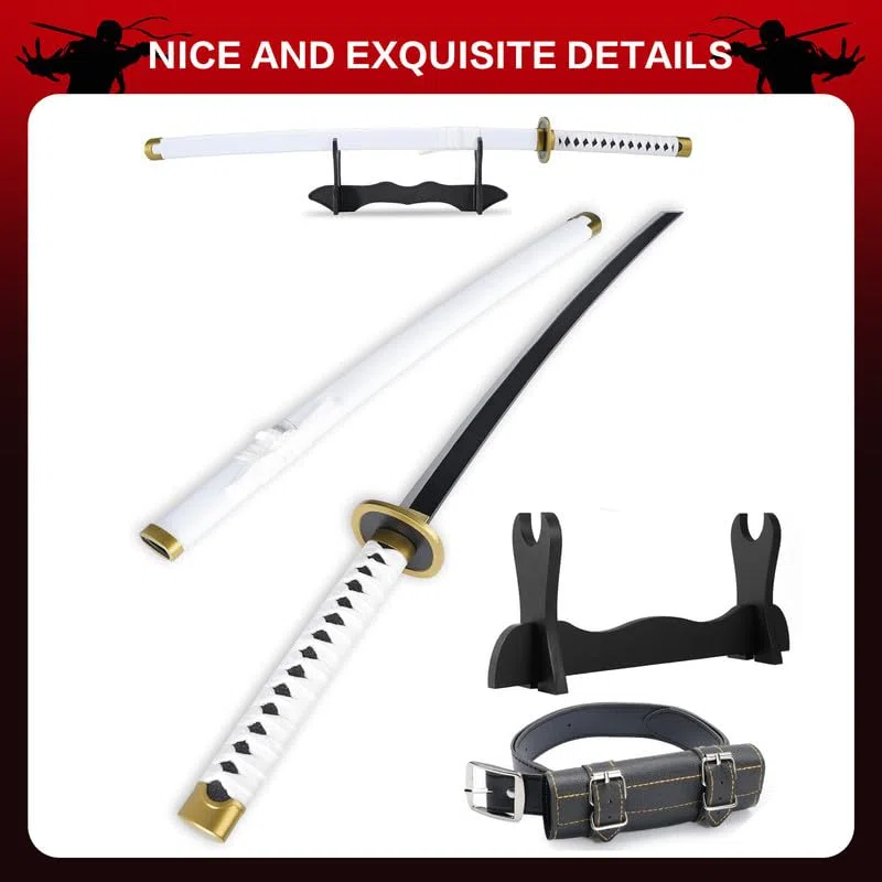 Anime Ninja Bambus Schwert Katana Krieger Waffen–40Zoll(104cm),mit Gürtel und Halter,für Halloween Motto Party Karneval Dress Up Party Cosplay