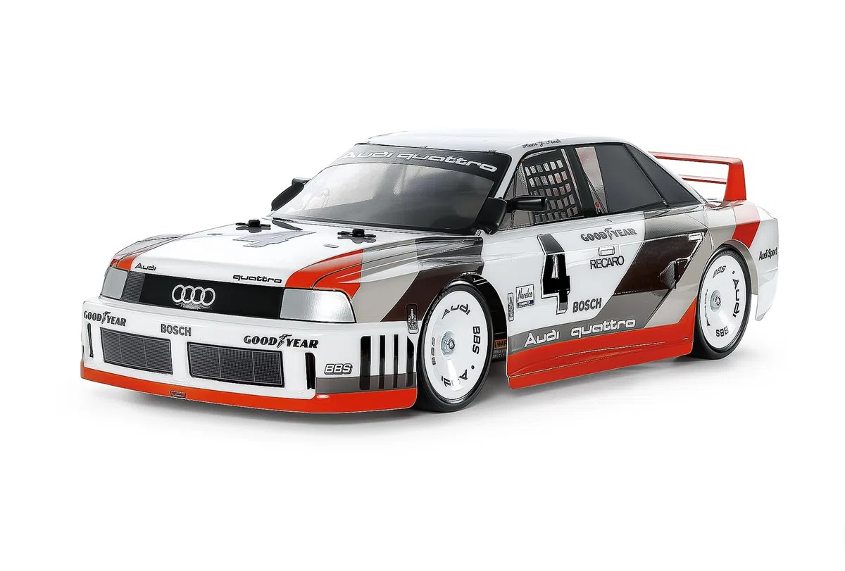 Tamiya 47511 1:10 RC Audi 90 Quattro Racing Lackiert TT-02 - ferngesteuertes Auto, Fahrzeug, Modellbau, Zusammenbauen, Hobby, RC Bausatz, Weiß, Smoke