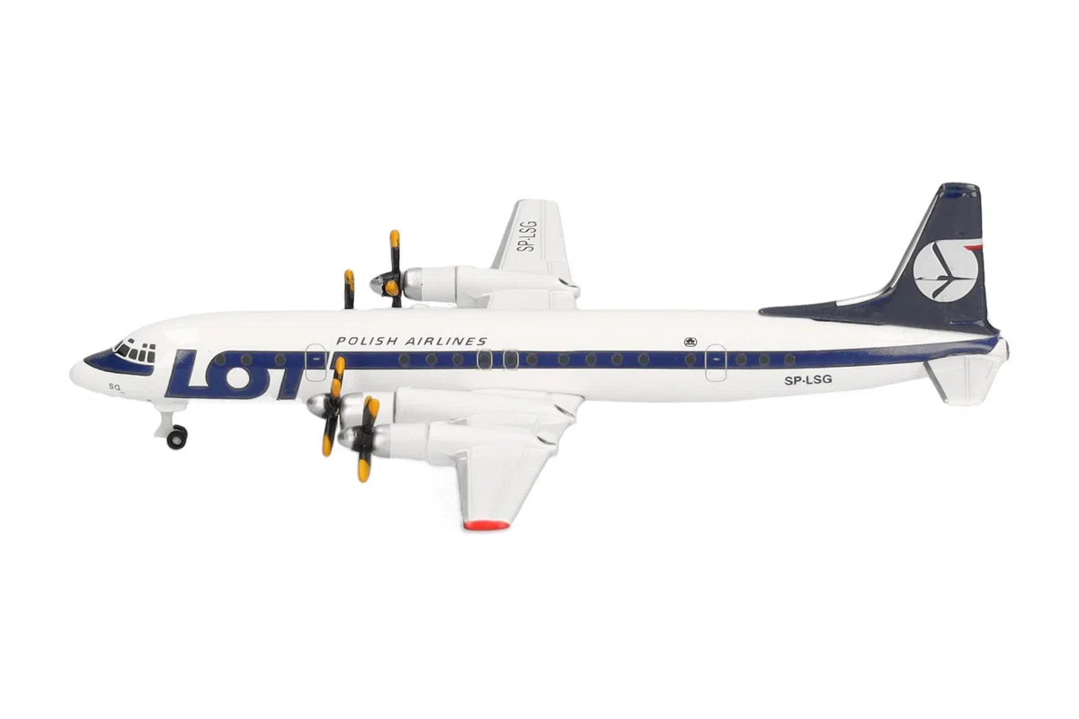 Herpa Modellflugzeug Lot Polish Airlines Ilyushin IL-18 (Late Colors) Miniatur im Maßstab 1:500, Sammlerstück, Flugzeug Modell ohne Standfuß, Metall