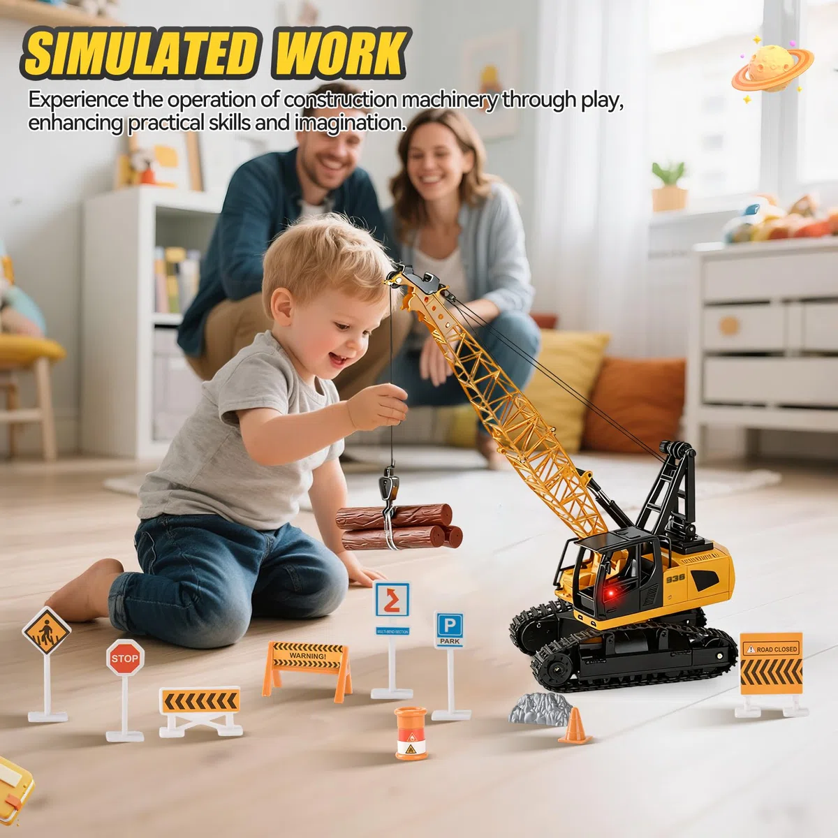 Kran Spielzeug, 2.4Ghz RC Kranfahrzeug, Ausfahrbarem Kran, Baustellen Fahrzeuge Set mit Lichtern,Geräuschen, KranFerngesteuerter Spielzeugkran, Kinder Baustellenfahrzeuge für 3 4 5 6 7 Jahre