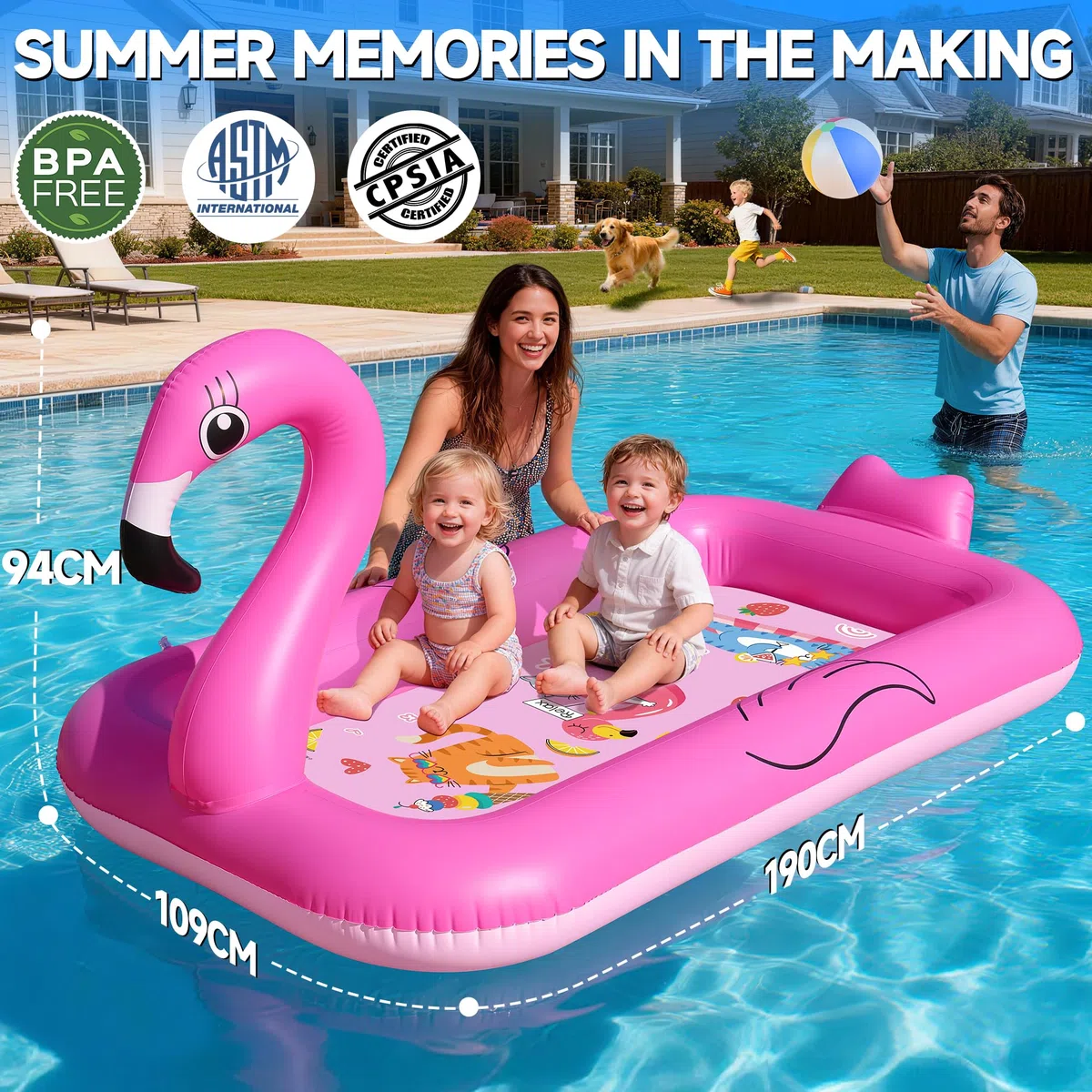 KingSom Splash Pad für Kinder,Flamingo Wassersprinkler Matte mit Antirutschfunktion,Verdickte Wasserspielzeug Kinder Outdoor Wasserspielmatte,Aufblasbares Garten Pool Spielzeug Sprinkler mit Brunnen