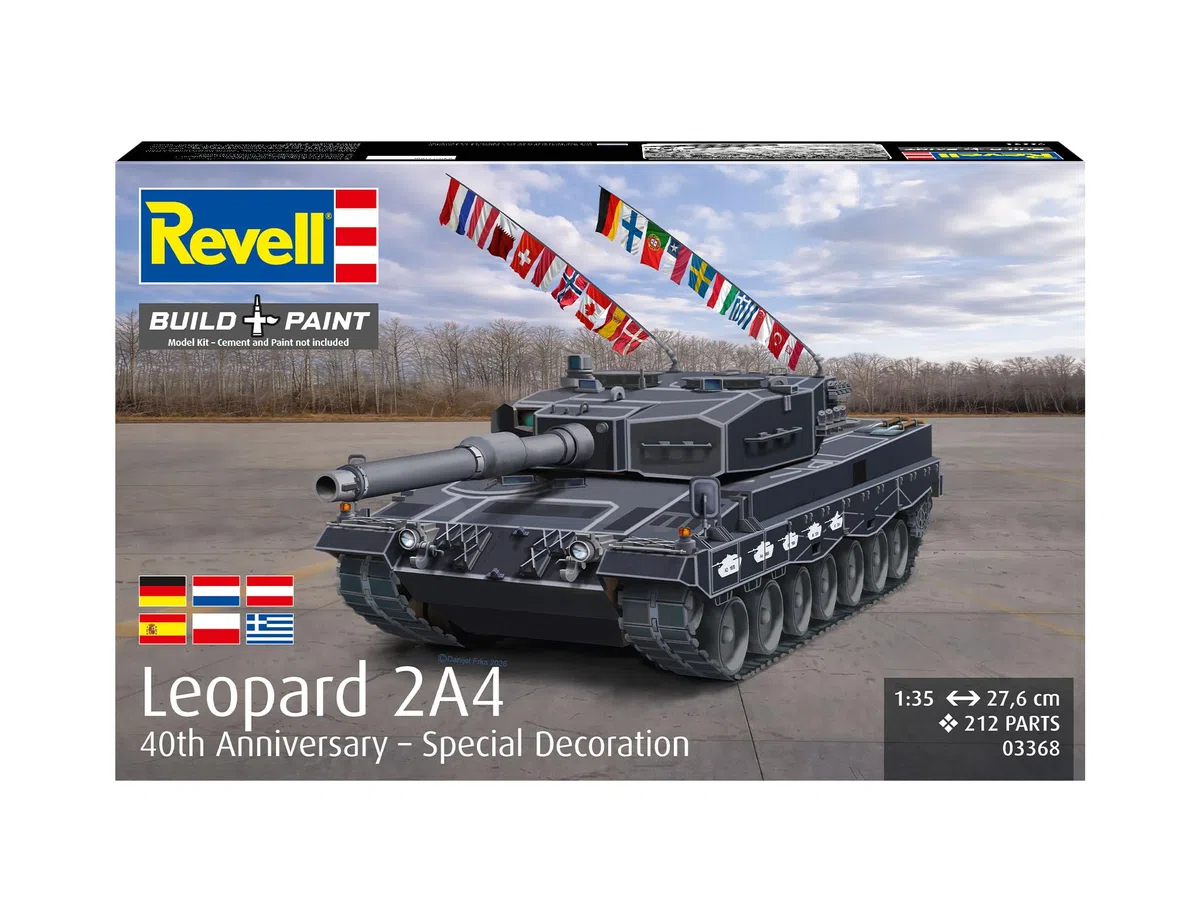 Revell Leopard 2A4 Special Decoration 40th Anniversary | Bundeswehr Panzer Modellbausatz 1:35 mit 212 Teilen | Leopard 2A4 mit Jubiläumsdecal | Level 4 ab 12 Jahren