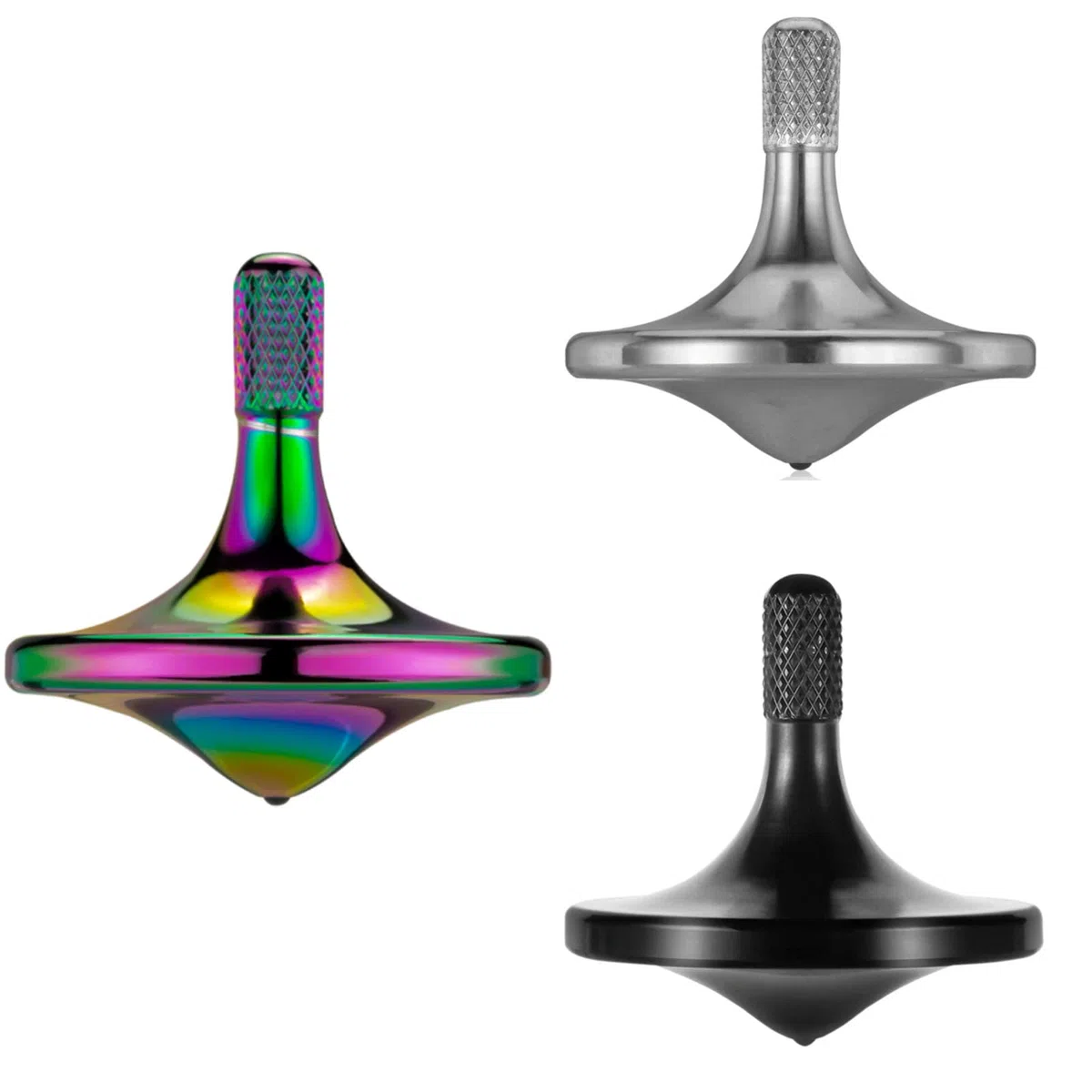 Präzisions kreisel aus Metall, langes Schleudern, Beste Schleuderzeit über 8 Minuten, perfekte Balance, gut verarbeitetes EDC Desktop Gyro Spielzeug für Erwachsene (3PCS, Schwarz+Silber+Bunt)