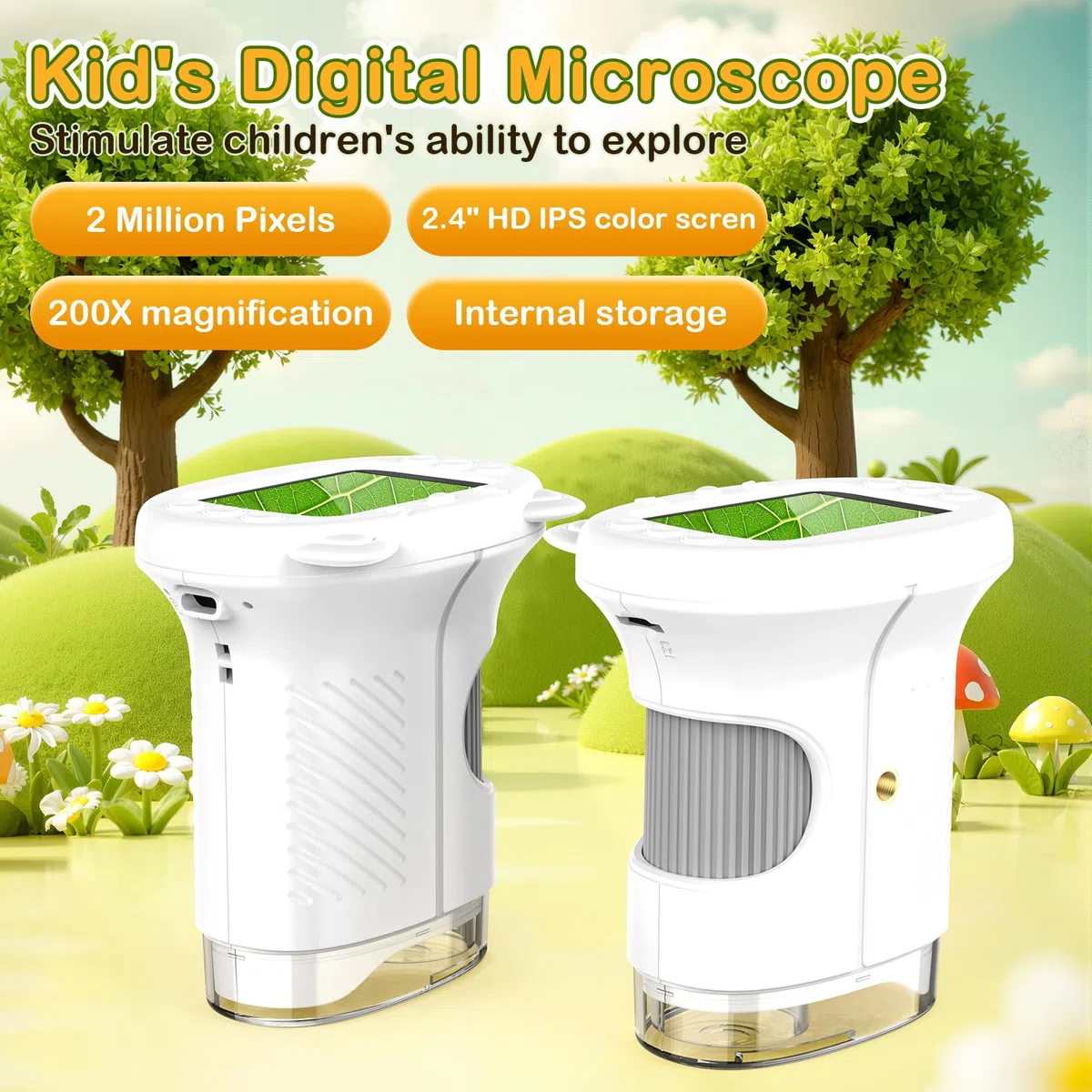 GlobalCrown Digitales Mikroskop für Kinder,Hand Mikroskop Digital mit 2.4 Zoll Bildschirm 200x Taschenmikroskop,Wissenschaftliches Lern Spielzeug für ab 3 4 5 6 7 8 9 Jungen Mädchen Geschenke