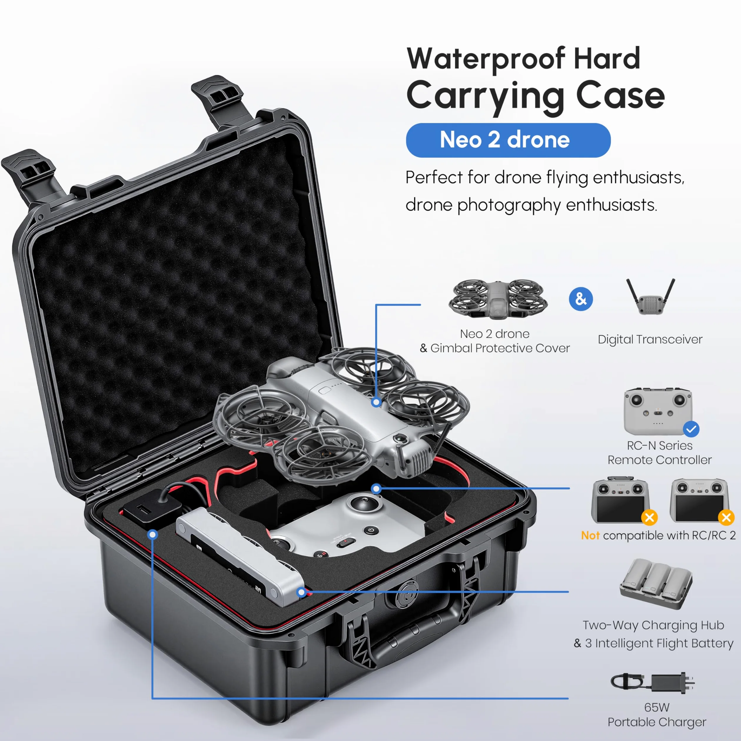 STARTRC Neo 2 Koffer,wasserdichte Hartschalen Tasche für DJI Neo 2 Fly More Combo Zubehör für RC-N Controller [NUR Koffer]