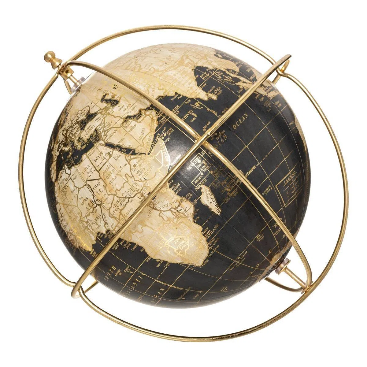 Globus Deko Schwarz Gold - Vintage Mini Globus - Design Schreibtisch, drehbar, Metall, Durchmesser 25 cm