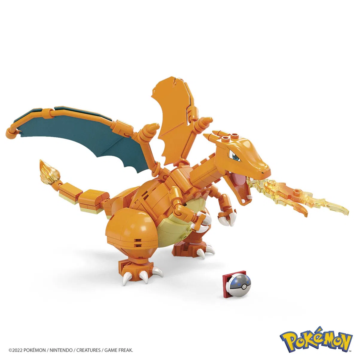 Mega Pokémon Glurak, Figur zum Zusammenbauen, 223 Bausteinen, mit beweglichen Flügeln und Pokéball-Stift, Pokémon Spielzeug, ab 6 Jahre, GWY77